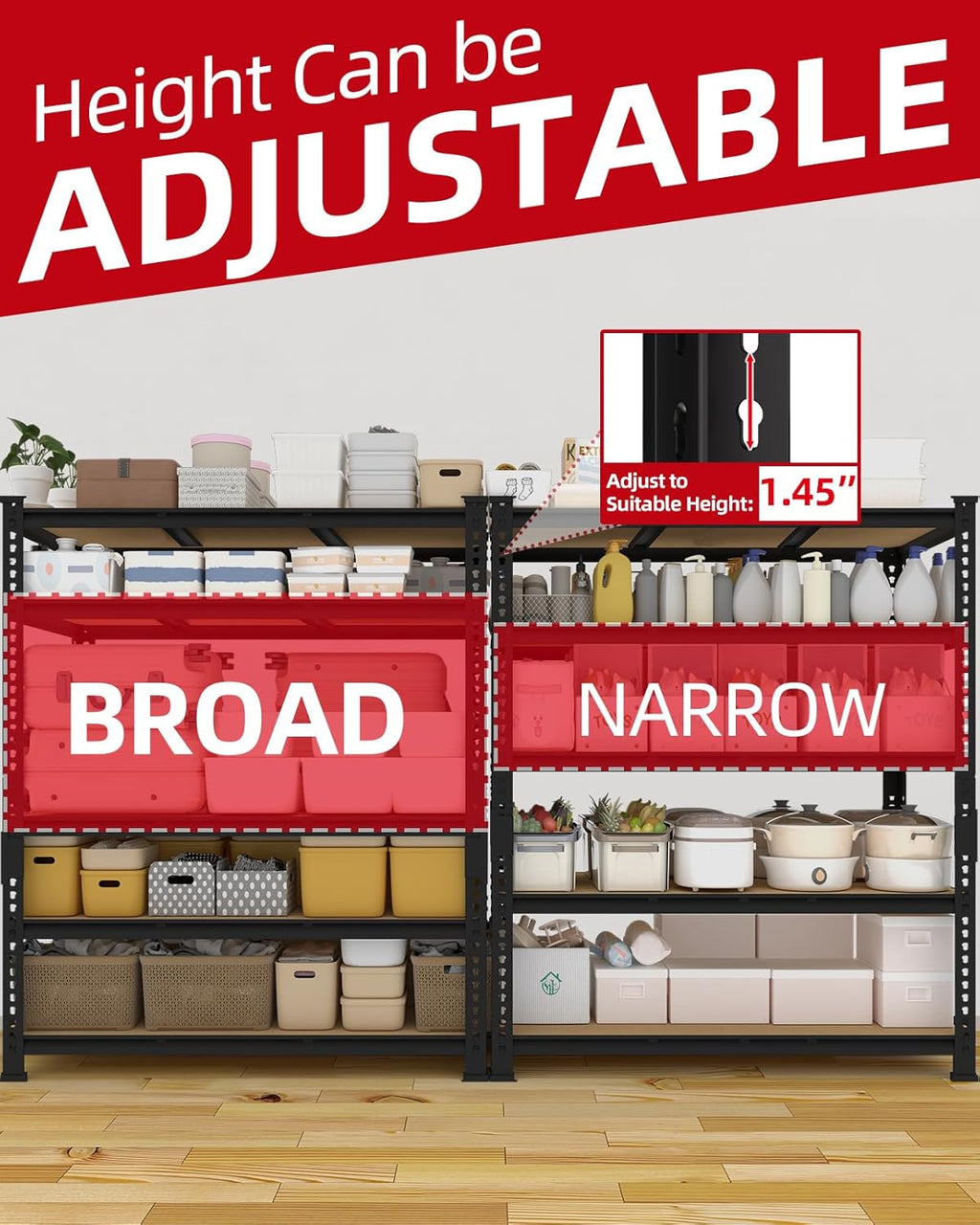 PrimeZone Heavy Duty Garage Storage Shelves - 48" W X 24" D X 72" H Adjustable Metal Shelving Unit, 5 Tier Industrial Shelves for Storage Standing Utility Rack for Warehouse, Basement, Black, 8 Pack