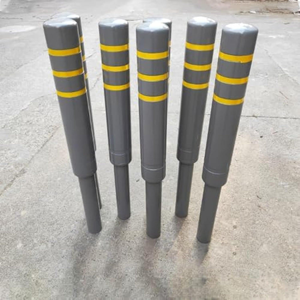Metal Safety Bollard, Car Parking Protection Posts, Personal Garage Driveway Barrier, Crash Column Safety Warning Column, for Traffic Control(Gray (4PCS))