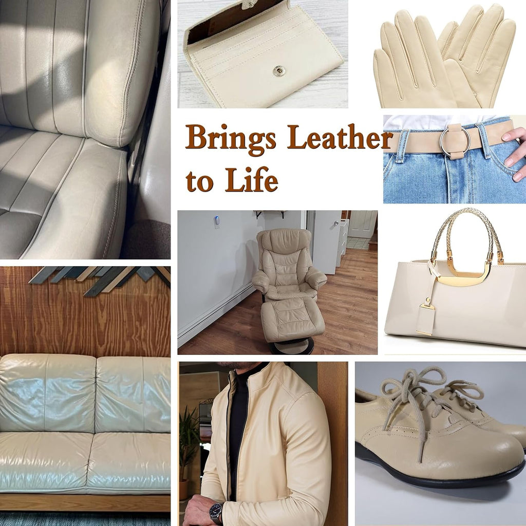 Beige Leather Repair Kit for Furniture Vinyl Car Interior Steering Wheel Car Seats Color Restorer Cream Leather Recoloring Balm Fade Better Couch Conditioner Scratch Stain Remover Dye Paint Sofa