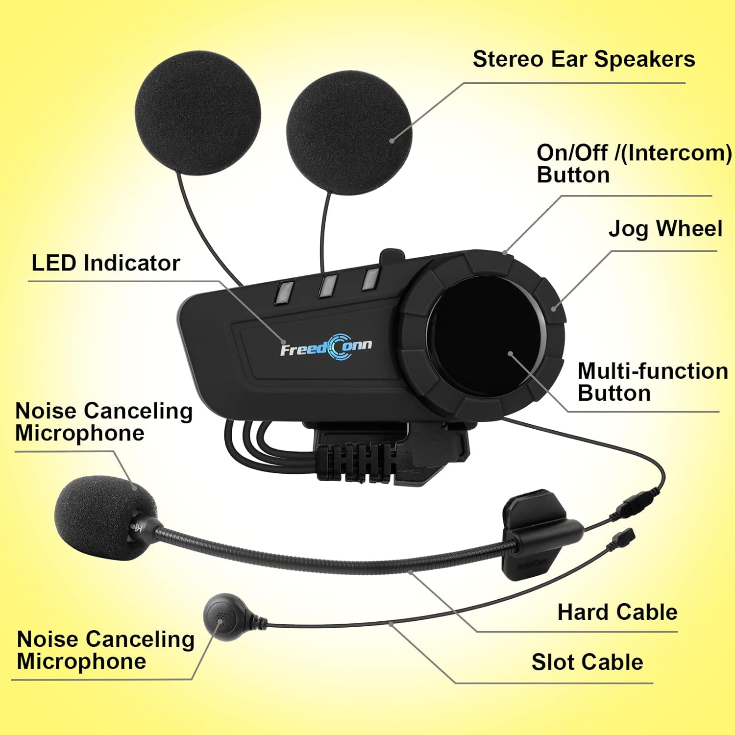 FreedConn KY PRO Motorcycle Helmet Bluetooth Headset, Motorcycle Communication Systems with CVC Noise Cancellation, Stereo Music, 6 Riders 0.75mi/1200m intercom, Dual Device Connection, IP65, 1 Pack