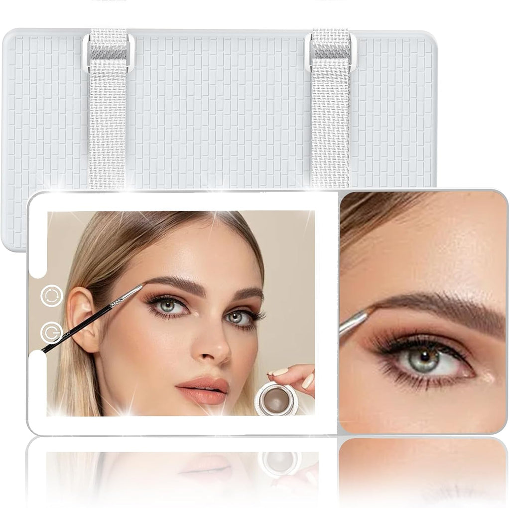 Car Sun Visor Vanity Mirror with Lights,Side with 6 inch 20X Magnifying Mirror,Rechargeable Car Makeup Mirror with 3 Light Modes,Dimmable Touch Led Screen,White