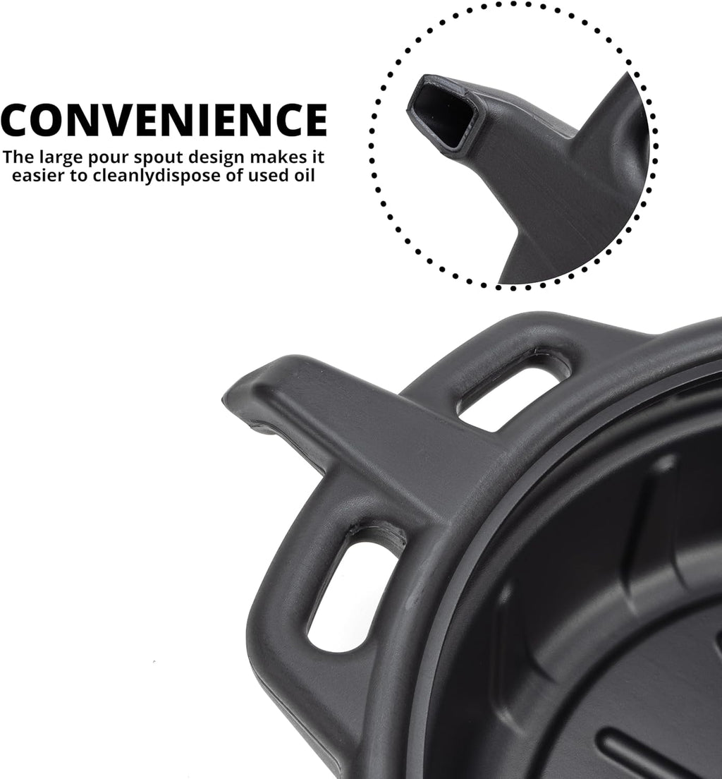 NEIKO 20760A Large Oil Drain Pan, 4 Gallon (16L) Capacity, Black Plastic Anti Splash Oil Pan, Motor Oil Drip Catcher Pan, Non Spill Pour Spout, Oil Catch Pan for Changing Oil, Oil Drain Container