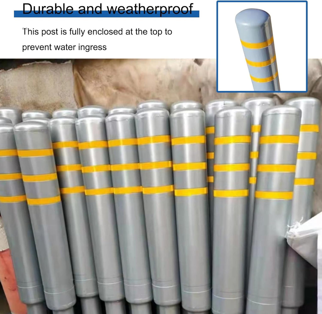 Metal Safety Bollard, Car Parking Protection Posts, Personal Garage Driveway Barrier, Crash Column Safety Warning Column, for Traffic Control(Gray (4PCS))