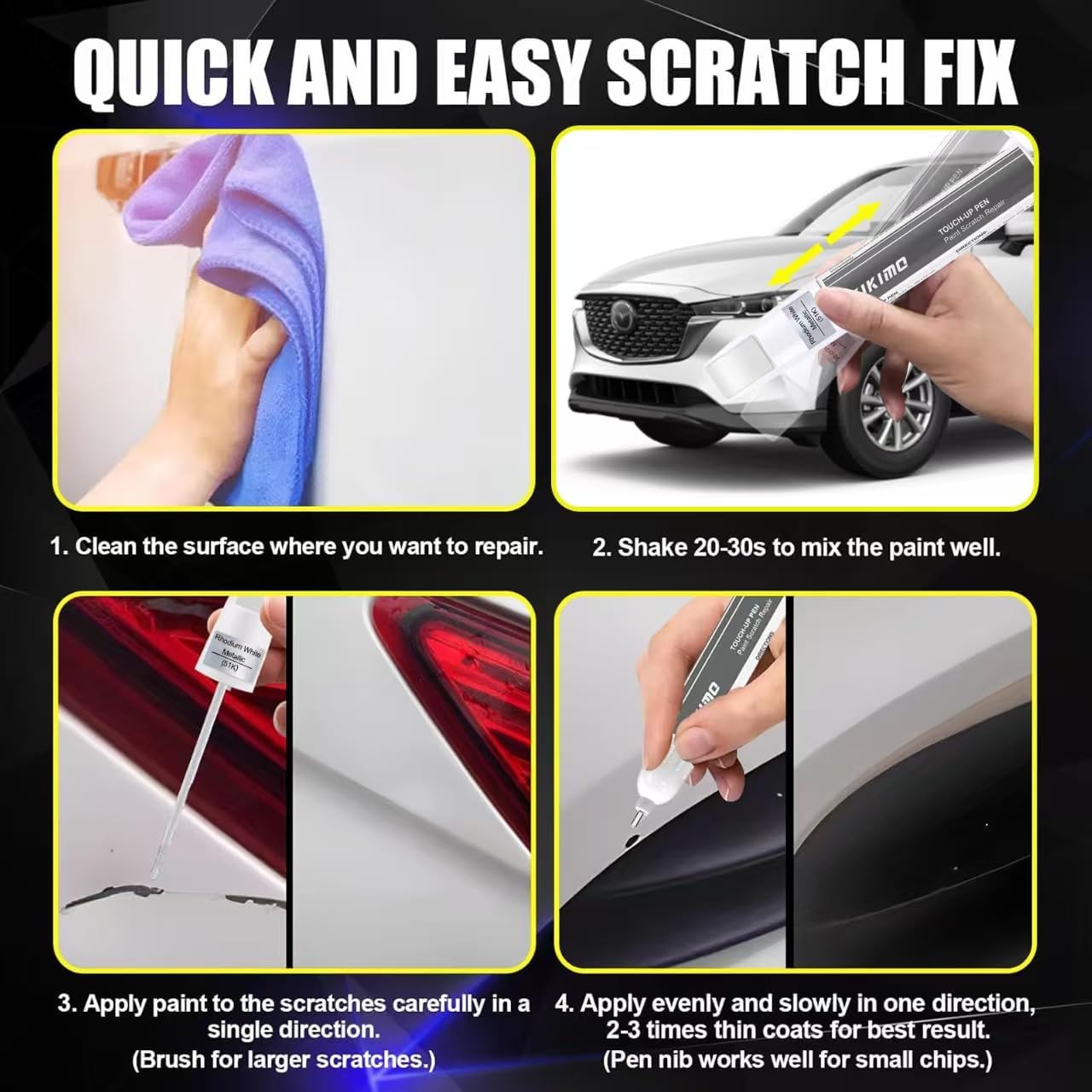 KIKIMO for Mazda Touch Up Paint(Machine Gray Metallic(46G)), Car Paint Repair Kit for Mazda, 2 In 1 Scratches Repair with Pen Tip and Brush, Color-Matched for Quick & Easy Fix