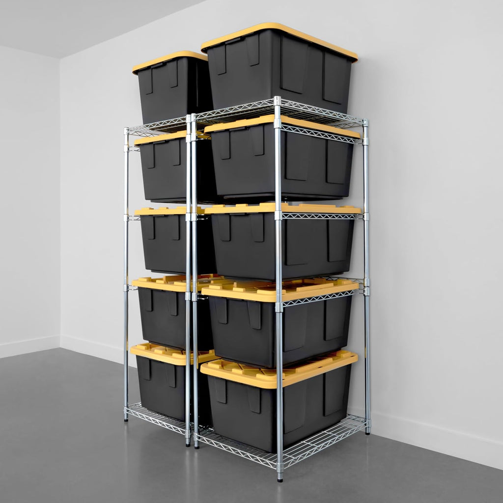 SafeRacks 2 Pack 5-Tier Steel Tote Rack - Maximize Space, Declutter, Organization, NSF Certified, Bin Storage for Garage, Pantry, Kitchen, Workspace, 5 Shelves, 31″ x 23″ x 68″, Zinc