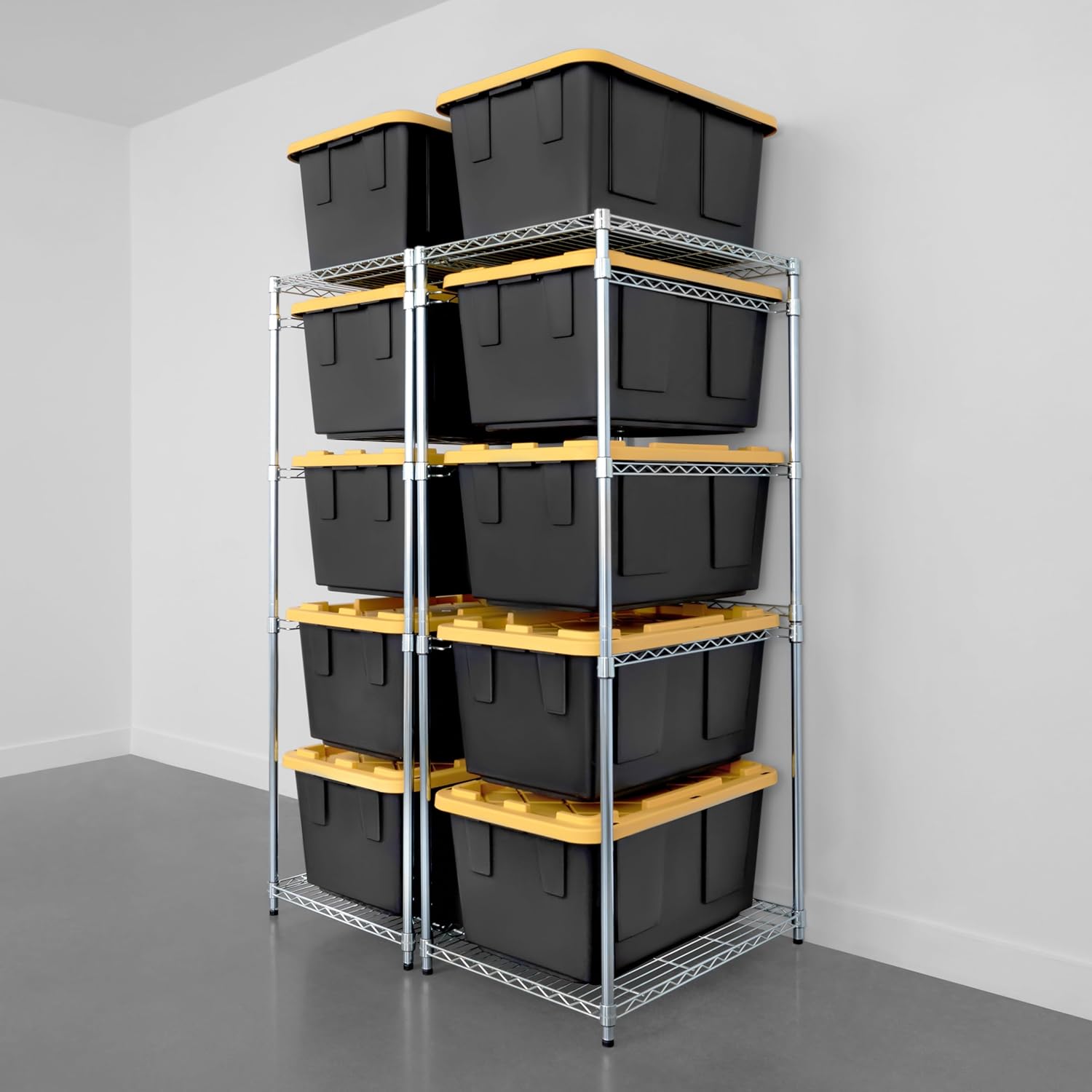 SafeRacks 2 Pack 5-Tier Steel Tote Rack - Maximize Space, Declutter, Organization, NSF Certified, Bin Storage for Garage, Pantry, Kitchen, Workspace, 5 Shelves, 31″ x 23″ x 68″, Zinc