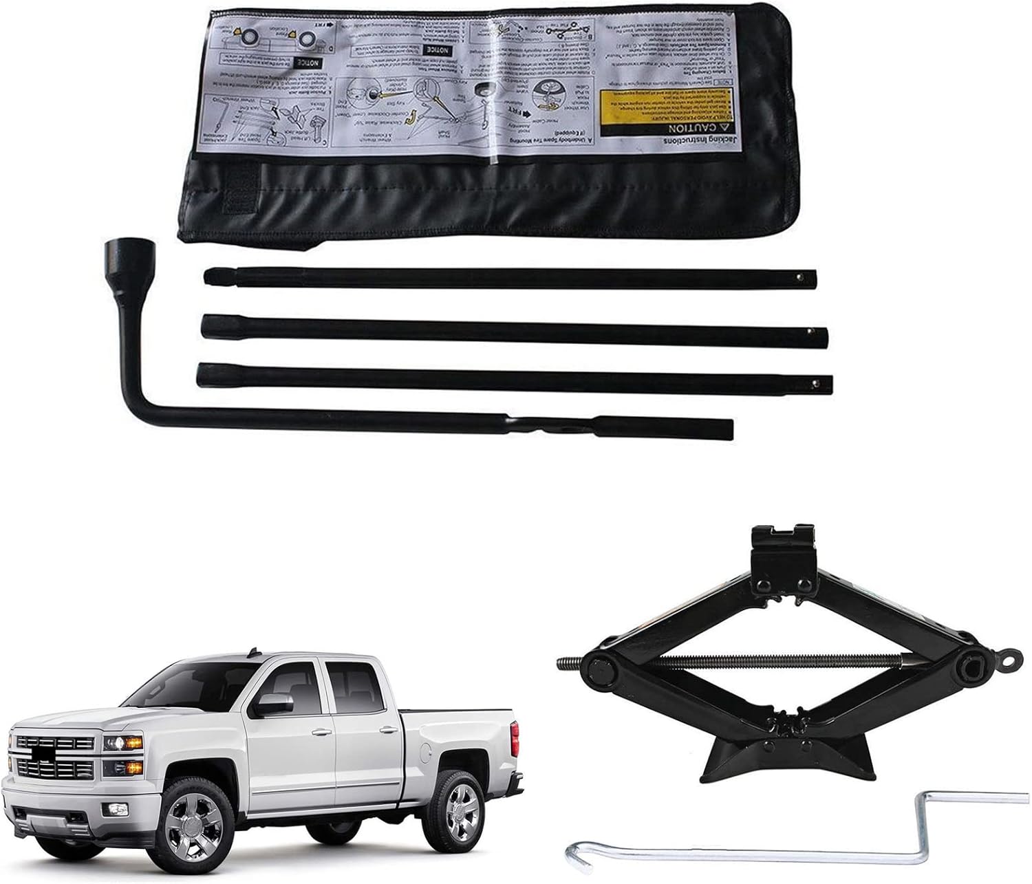 for Chevy Silverado 1500 /GMC Sierra 1500 Spare Tire Iron Tools Wrench Kit Replace 22969377 20782708 & Scissor Car Jack Wind Up Lift 2 Ton Capacity