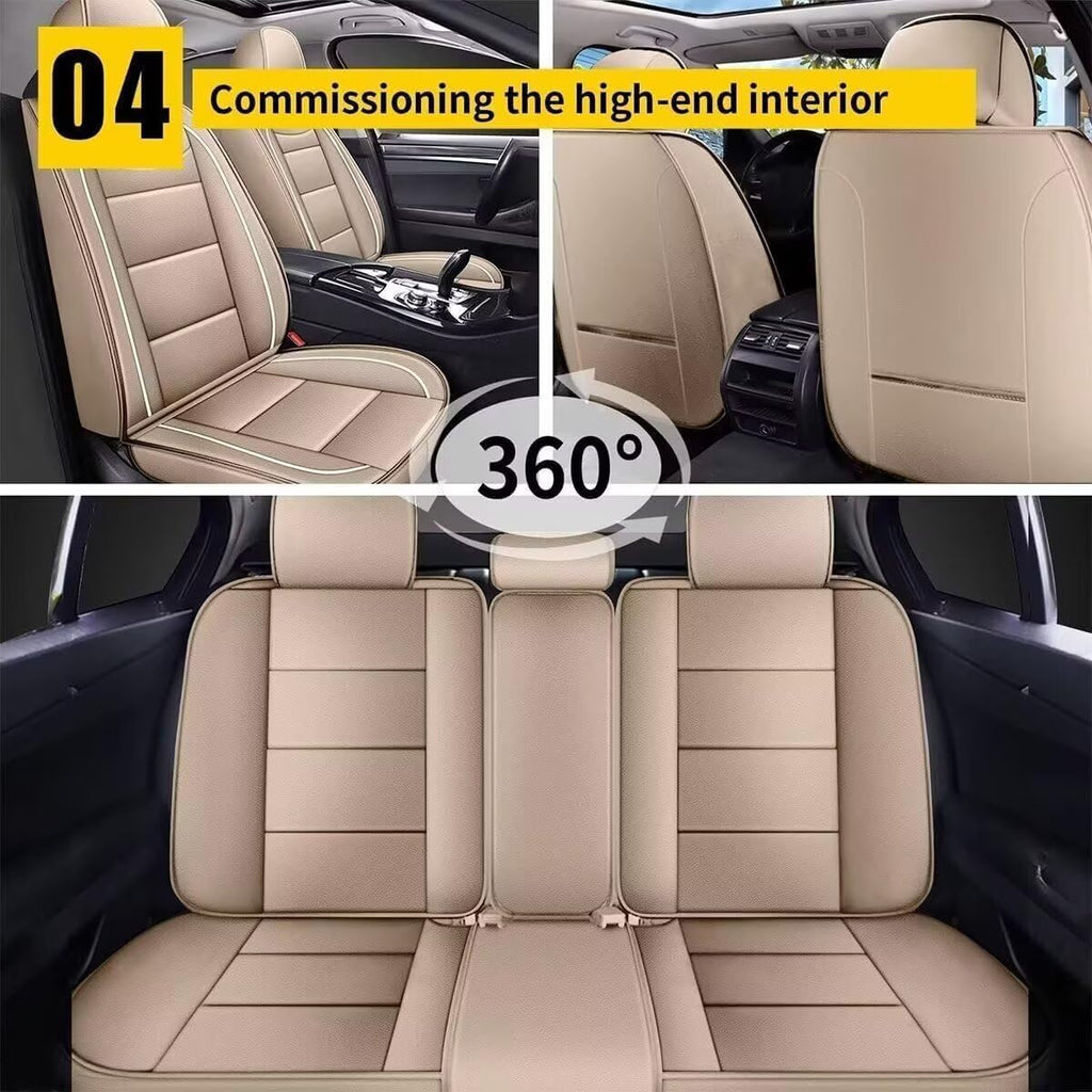 YORKNEIC Leather Car Seat Covers Fit for Hyundai Kona 2018-2025: 5 Seats Full Set Seat Covers - Waterproof Auto Seat Protector Compatible Airbag (Beige)
