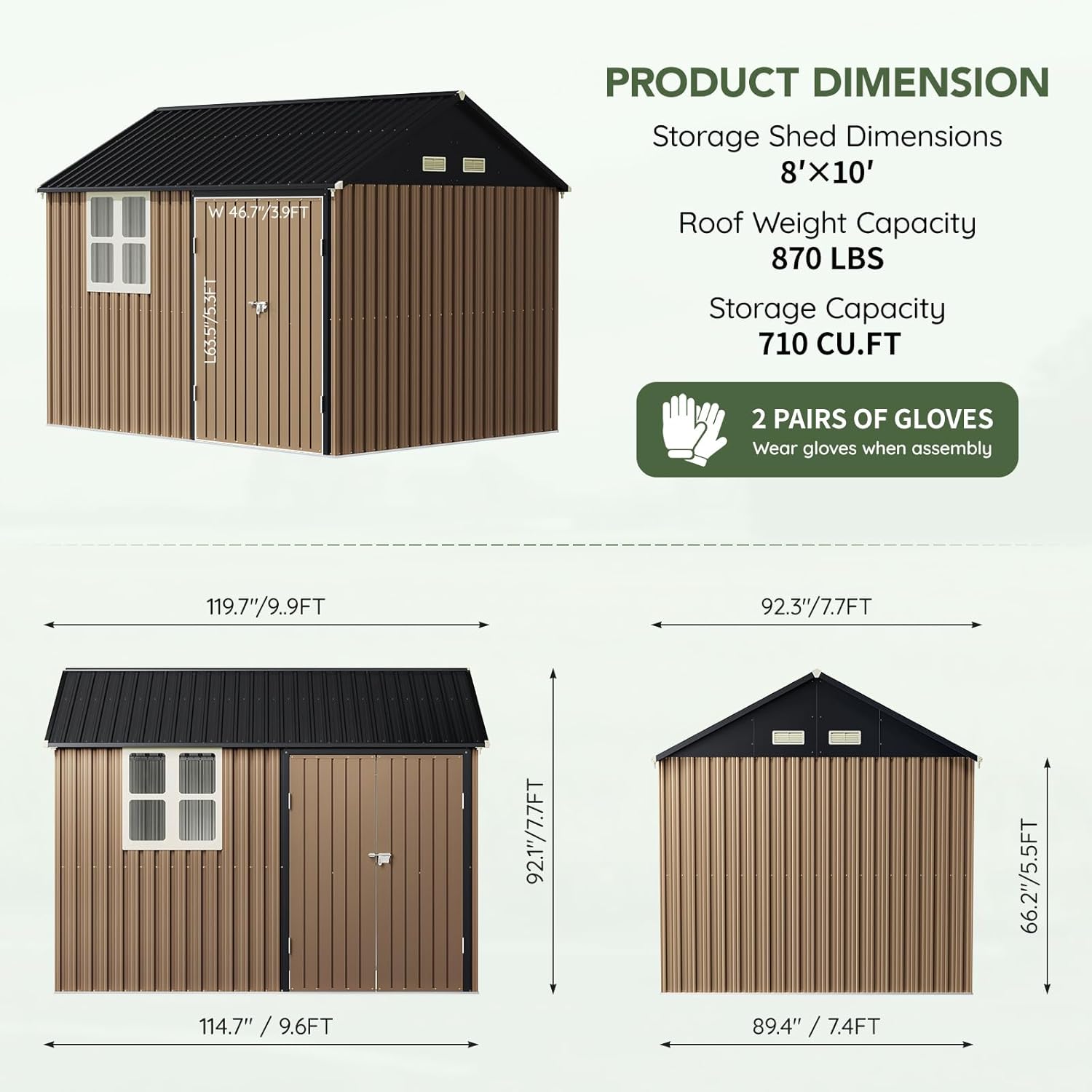 8x10 FT Outdoor Metal Storage Shed, Single Door, 1 Clear Window, Tool Shed for Garden, Patio, Backyard Brown