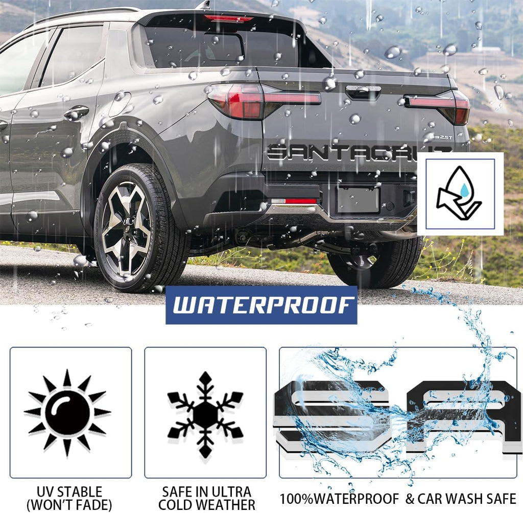 Tailgate Insert Letters Compatible for 2022 2023 2024 2025 Santa Cruz 4D Raised Tailgate Decal Letters (Double Layer Silver Edge Black Faced)