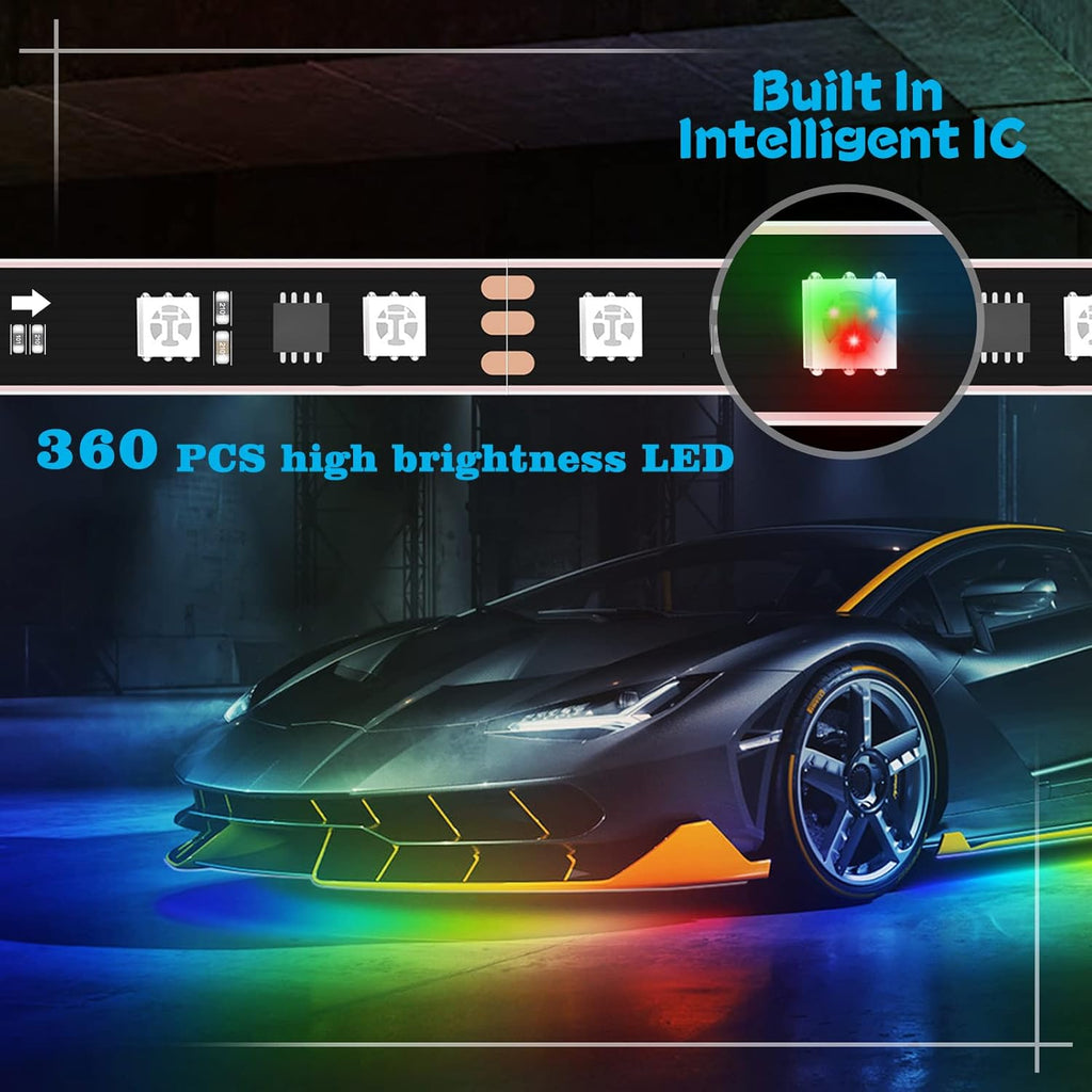 Car Underglow Lights Chasing Color, Upgraded Bluetooth Led Strip Light with Dream Color Chasing 212 Mode, Music Mode, DIY Mode, APP Control Underbody Strip Kit for Car, 35Inch & 47Inch, 6PC Pack