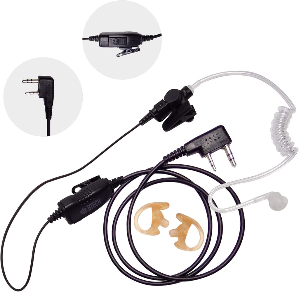 BTECH QHM07 Platinum Series Noise-Cancelling Earpiece with In-line PTT & Microphone for K1 Radios like BaoFeng, Kenwood Radios (Includes Earmolds and Earbud, 10 Pack)