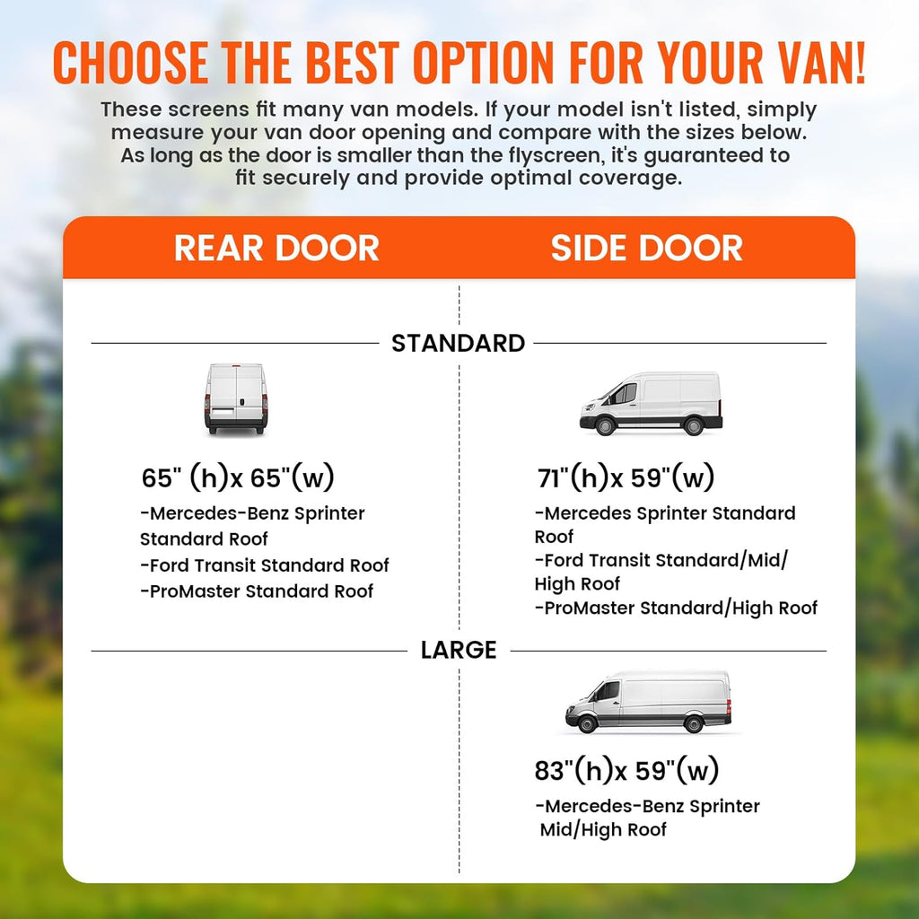 71''H x 59''W Van Bug Screen Side Door Sliding Door Window Covers with Magnetic Closure Car Window Screens for Camping Fits Mercedes Sprinter Ford Transit and RAM Promaster