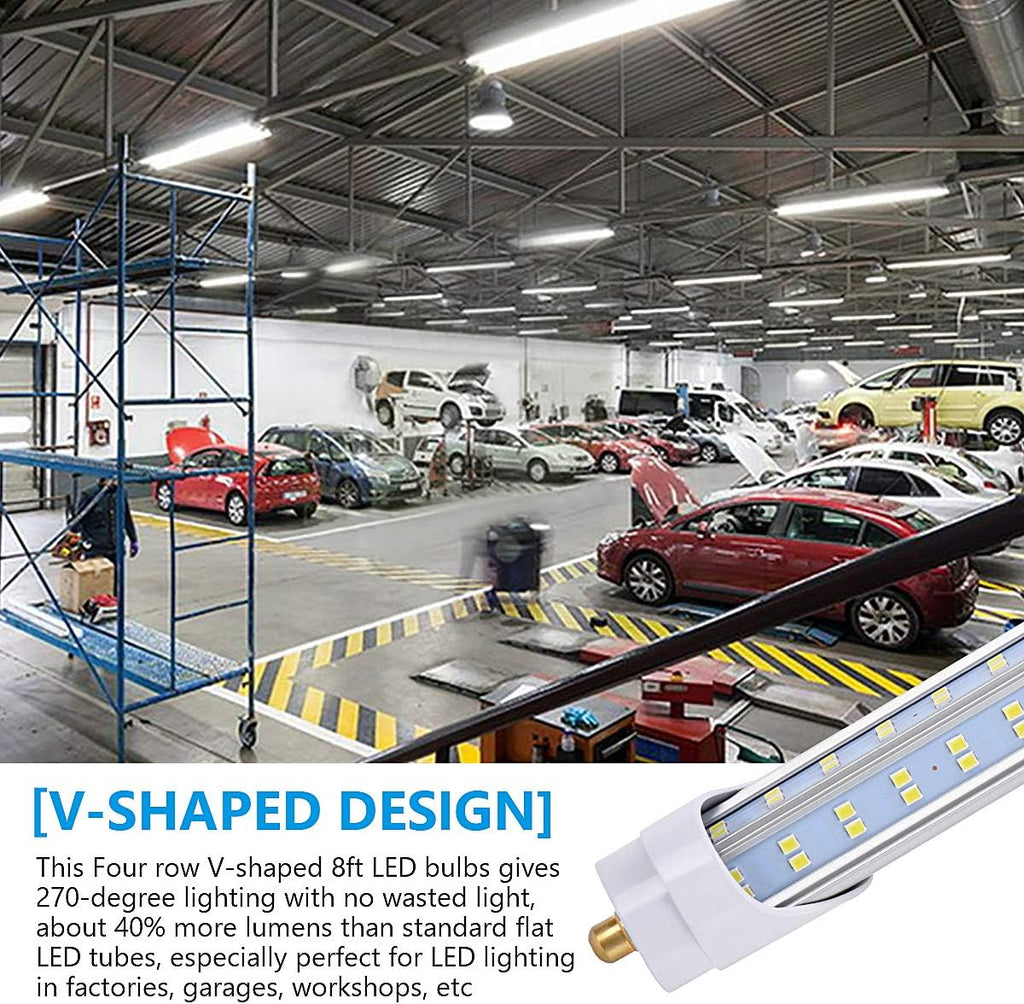 10 Pack,8 Foot LED Bulbs, 150W 19000lm 5000K Daylight, Super Bright, T8 T10 T12 LED Tube Lights, V Shape, FA8 Single Pin LED Lights, Clear Cover, 8 Foot LED Bulbs to Replace Fluorescent Light Bulbs
