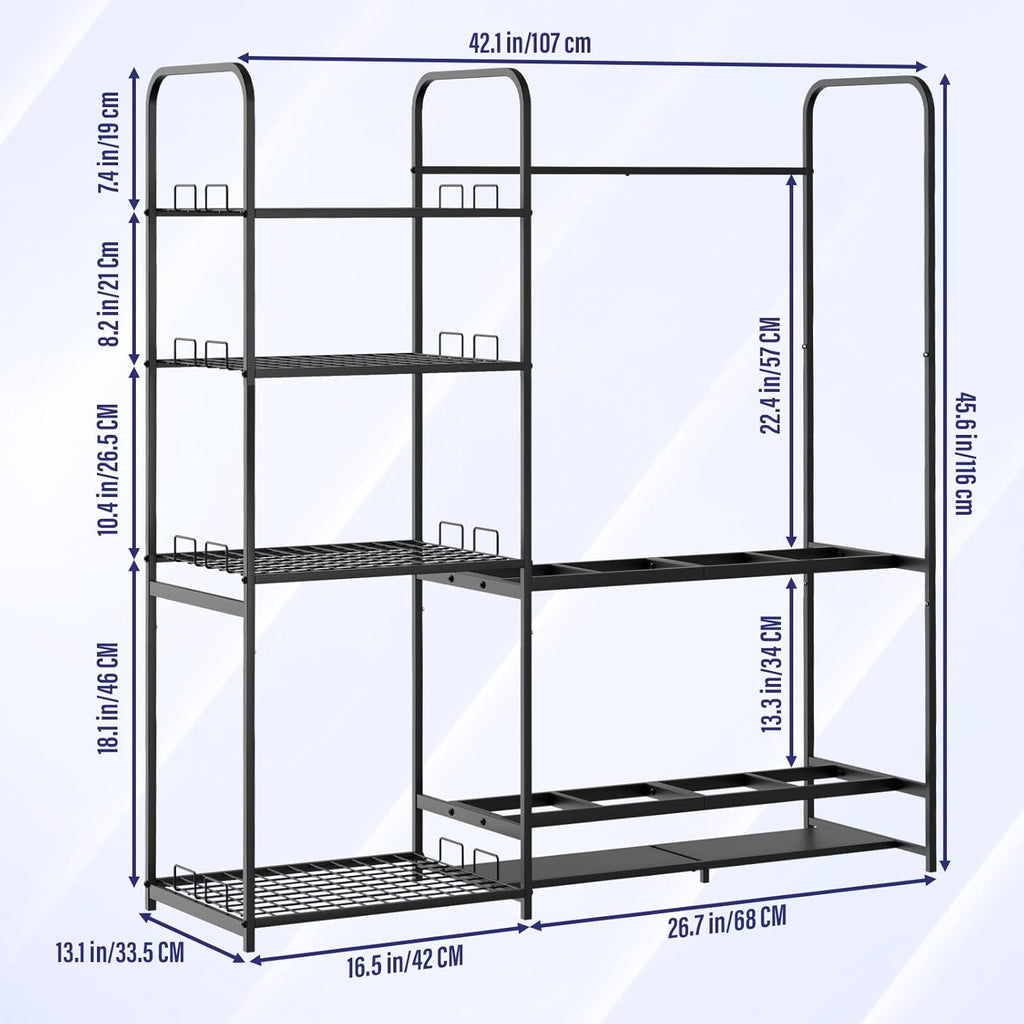 Ski Rack for Garage Freestanding Ski Storage Rack Metal Ski Holders with Storage Shelf Heavy Duty Floor Stand Ski Organizer for Snowboard Ski Poles Ski Boot Goggles Helmet