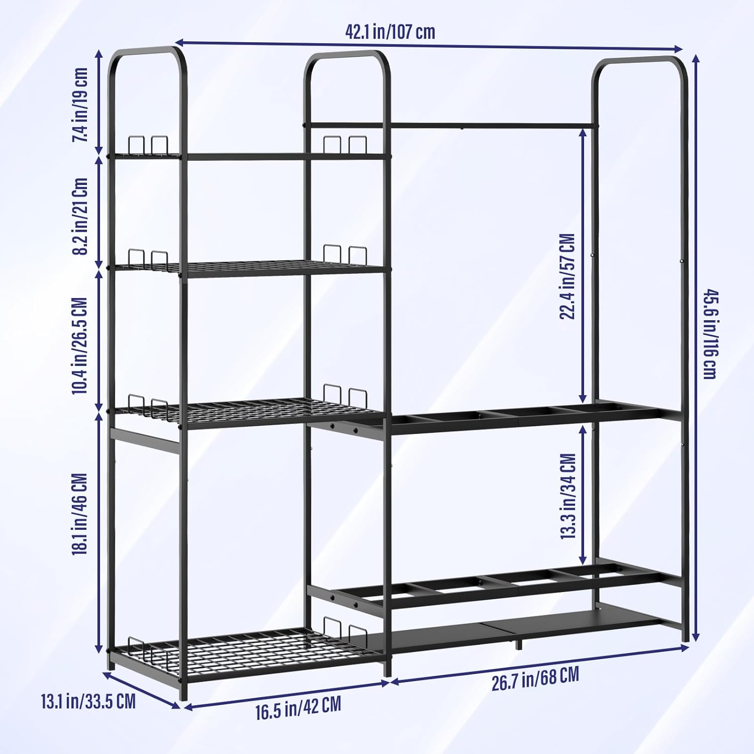 Ski Rack for Garage Freestanding Ski Storage Rack Metal Ski Holders with Storage Shelf Heavy Duty Floor Stand Ski Organizer for Snowboard Ski Poles Ski Boot Goggles Helmet