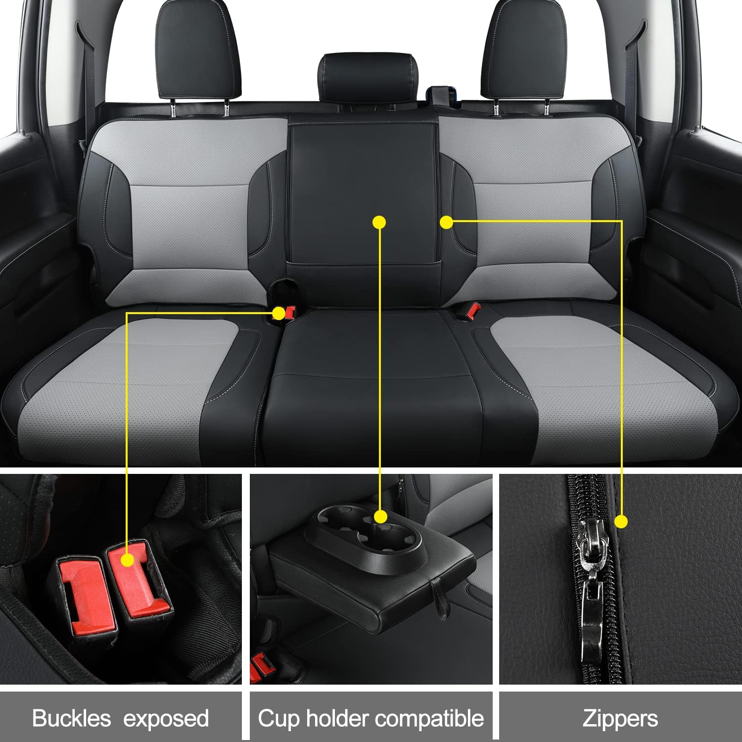 LUCKYMAN CLUB Custom Fit Seat Covers for 2019-2024 2025 Chevy Silverado Sierra 1500 Crew Cab, 2020-2024 2025 Silverado Sierra 2500 3500 Crew Cab (Black&Gray)