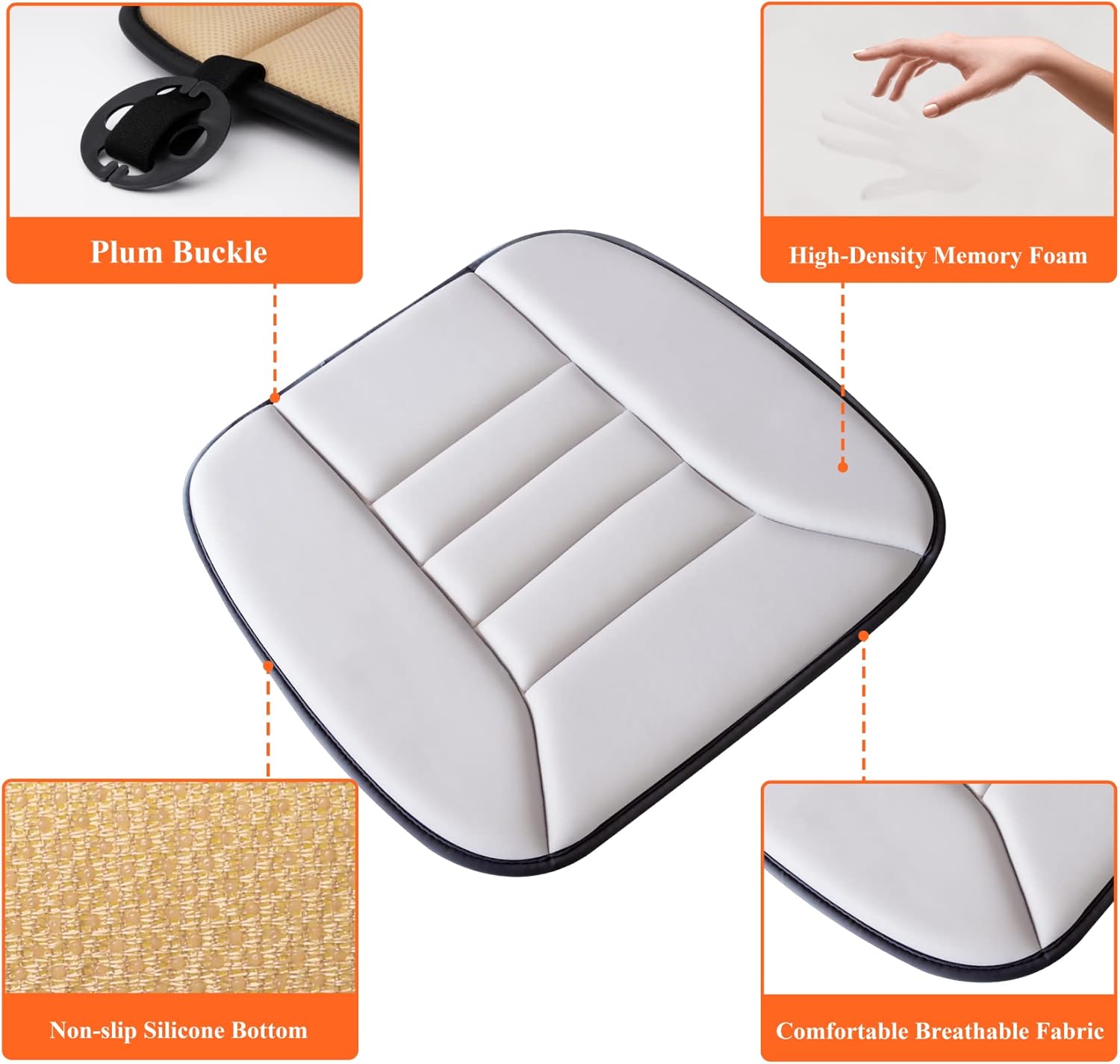 kingphenix Car Seat Cushion with 1.2inch Comfort Memory Foam, Seat Cushion for Car and Office Chair (Gray)