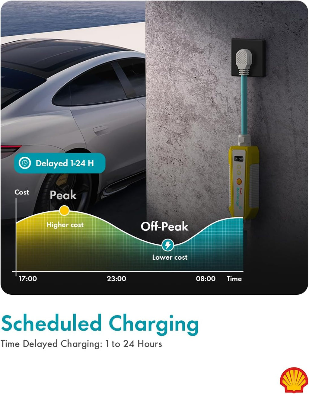 Shell Level 2 EV Charger, 40A ETL Certified Energy Star EV Charger, Home/Outdoor Portable Charging Station Adjustable Current Schedule Time Total Length 24ft Cable Adapter for J1772 Electric Cars