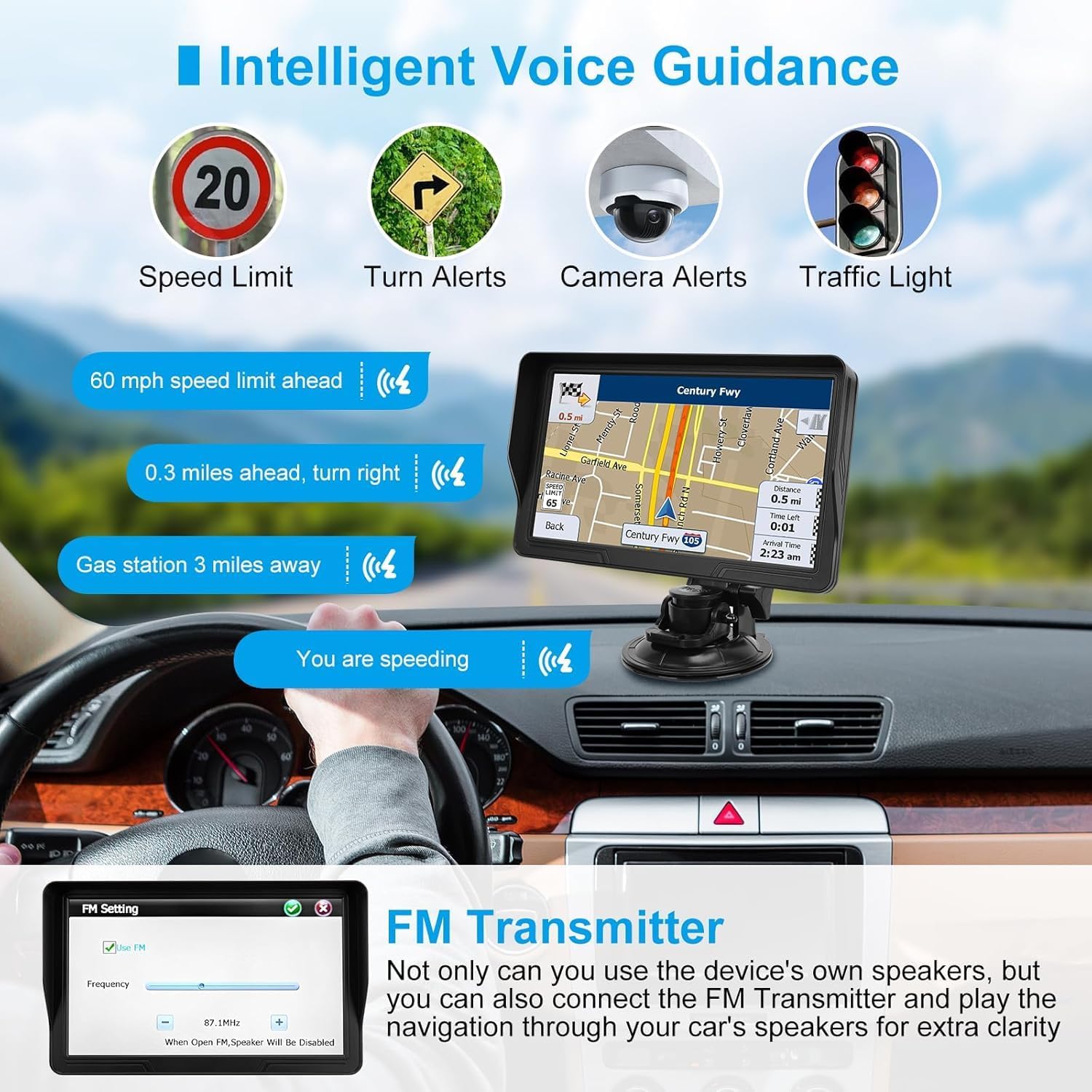 GPS Navigator for Car Truck RV, 9 inch Touch Screen Latest 2025 Map, Real Voice Spoken Turn-by-Turn Direction Reminding Navigation System, Vehicle GPS with Speed and Red Light Warning (1 Bracket)