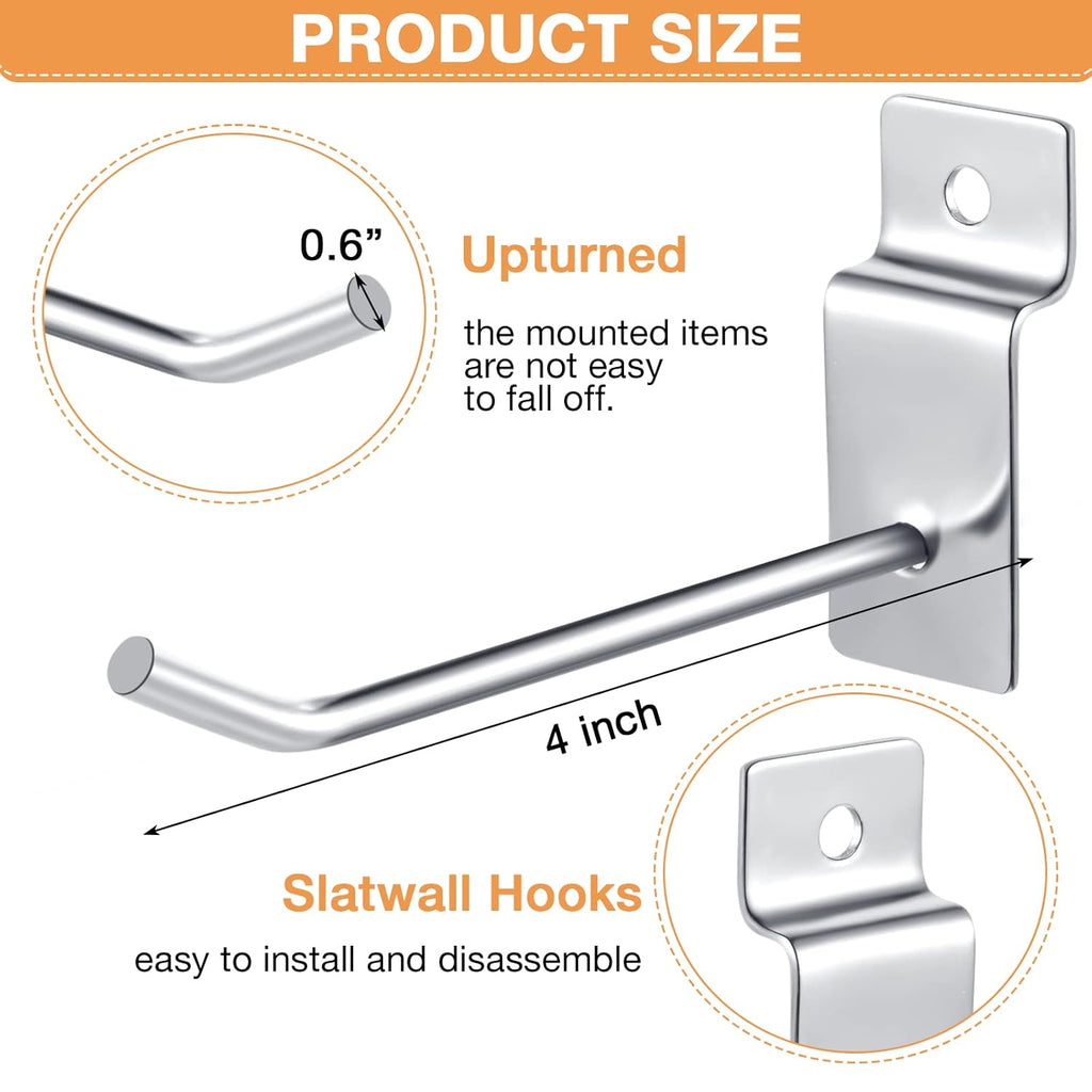 Moxweyeni 100 Pcs Heavy Duty Slatwall Panel Hooks Hanging Metal Slat Wall Hanging Hooks Silver Slat Wall Hanger Commercial Grade Slatwall Pegs Accessories for Shop Retail Display(4 Inch)