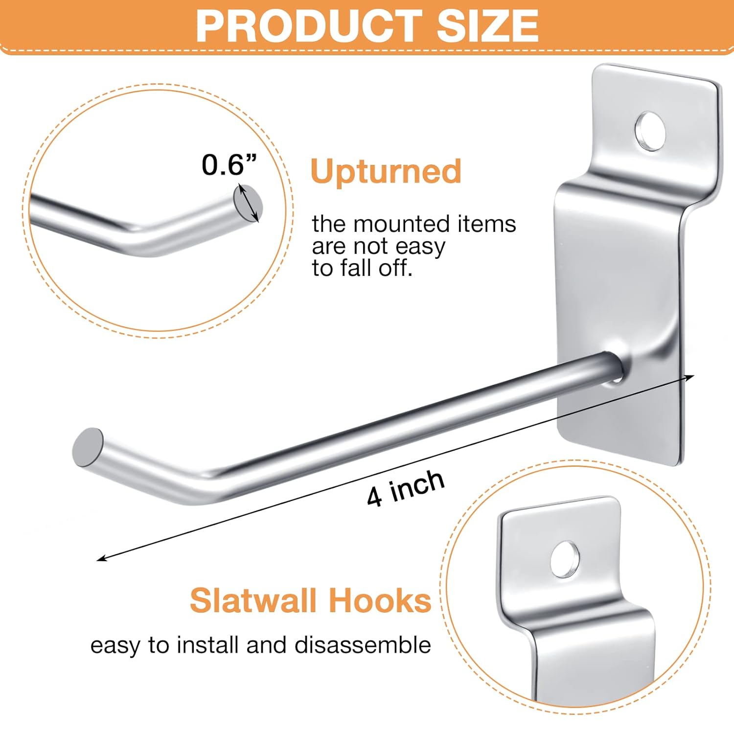 Moxweyeni 100 Pcs Heavy Duty Slatwall Panel Hooks Hanging Metal Slat Wall Hanging Hooks Silver Slat Wall Hanger Commercial Grade Slatwall Pegs Accessories for Shop Retail Display(4 Inch)