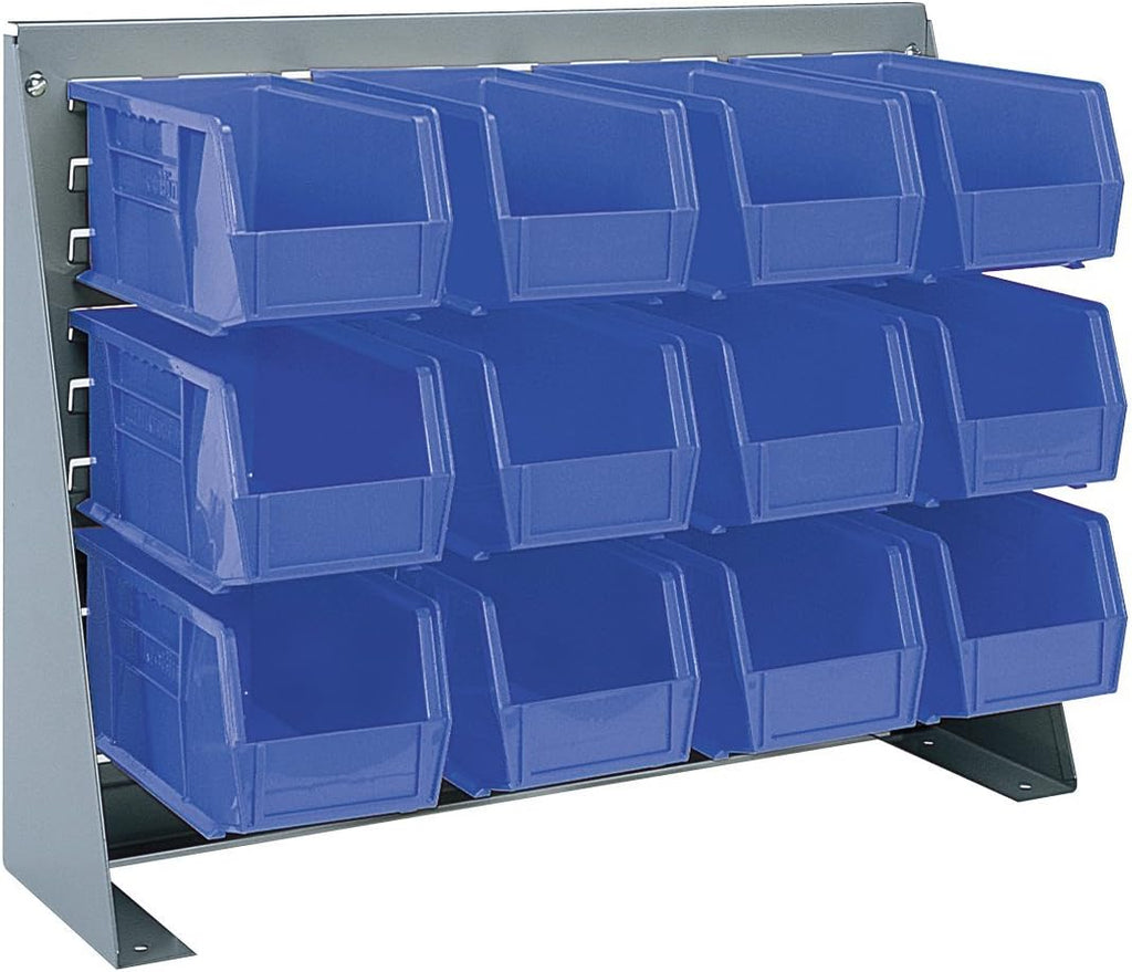 Akro-Mils 98600 Heavy Duty Steel Louvered Panel Standing Work Bench Storage Rack Garage Organizer for Mounting AkroBin Storage Bins, 28-Inch W x 8-Inch D x 20-Inch H, Gray