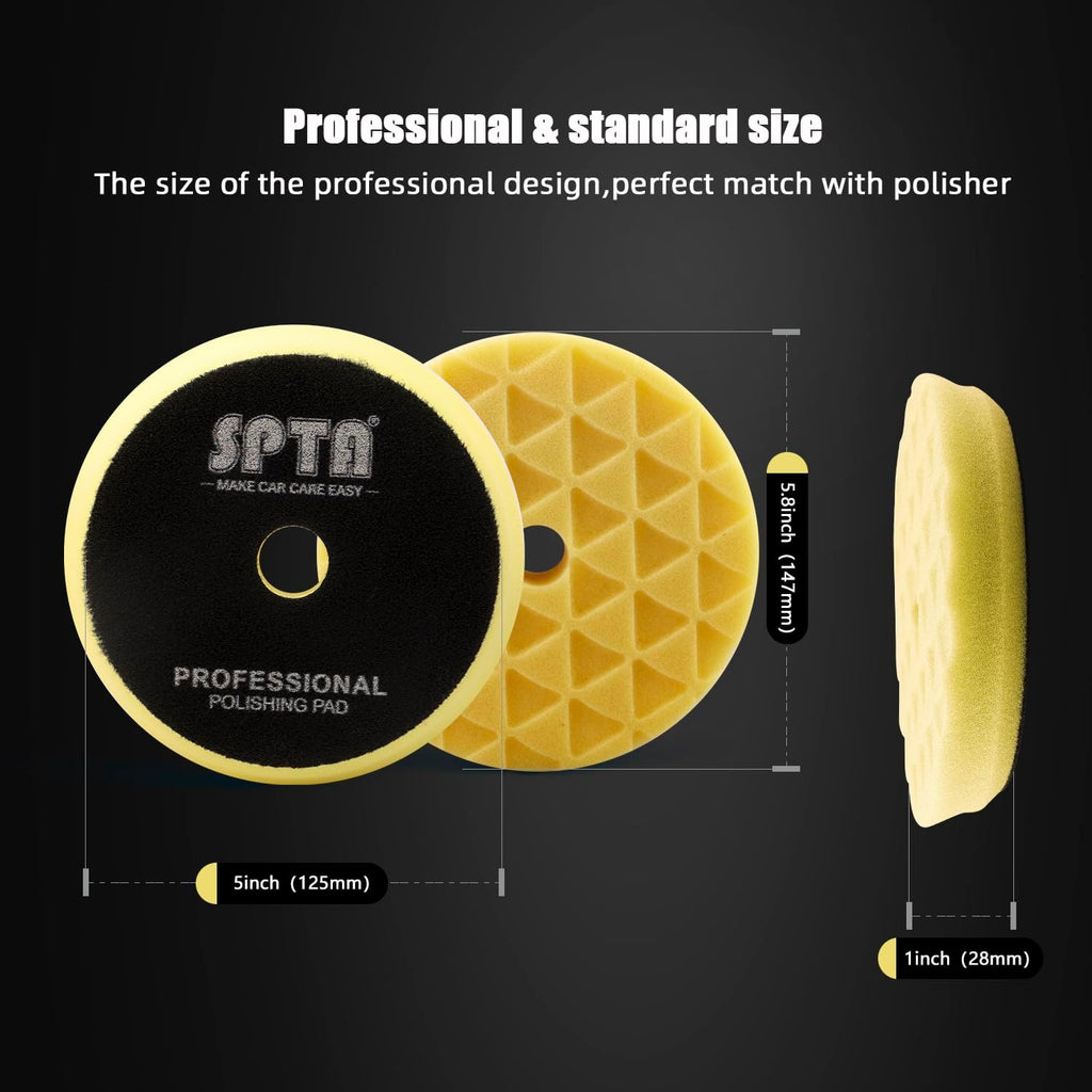 SPTA 5 Inch 125mm Body Repair Polishing Pad Set - 6 Pcs Buffing Pads with Sponge, Wool and Micro-Fiber for Car Detailing