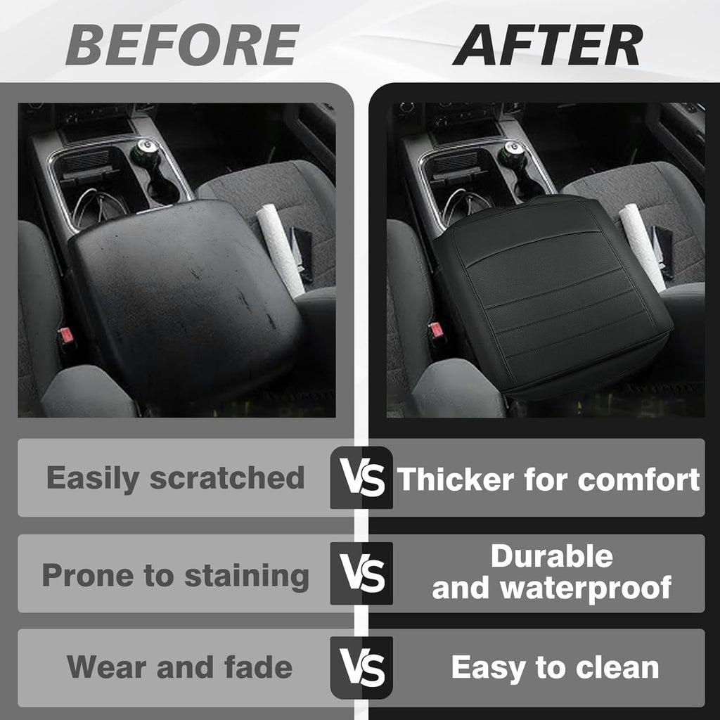 Muslogy Center Console Armrest Cover Compatible with Dodge Ram1500/2500/3500 2013-2018 Comfort Armrest Pad Arm Rest Cushion Vegan Leather Protector 1-Inch Extra Thick(Bucket Seat ONLY)