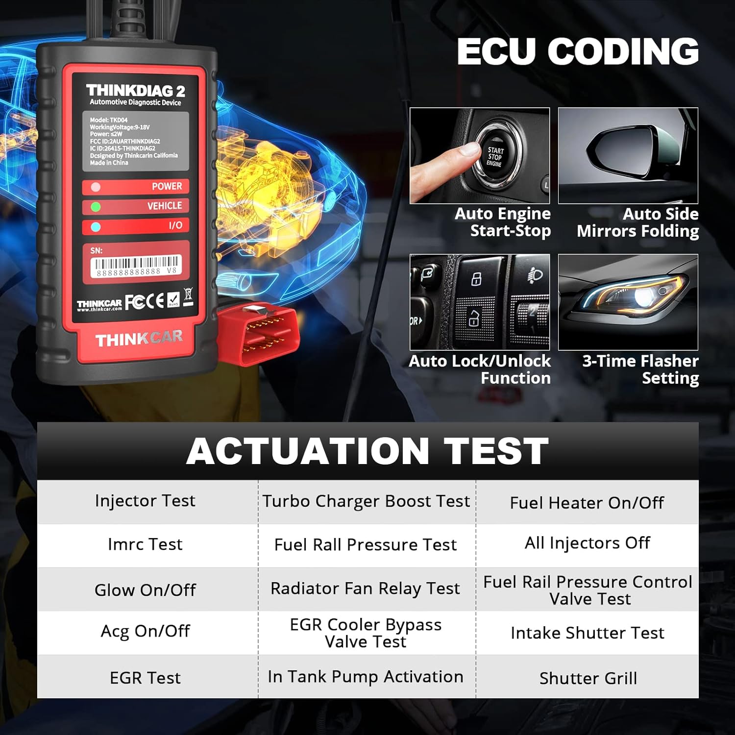 Thinkdiag2 All System Bidirectional Control OBD2 Diagnostic Scanner for iOS & Android, Bluetooth Scan Tool with CAN-FD Protocol, AutoVIN, Active Test, 15+ Reset Functions, ECU Coding, 1 Year Fr-ee