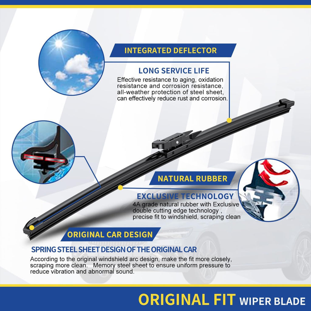 3 wipers Replacement For 2013-2017 2018 2019 Ford Escape 2012-2018 Ford Kuga 2013-2017 Ford Fusion Windshield Wiper Blades Set - Original Equipment 28"+28"+11" (Set of 3) Pinch Tab