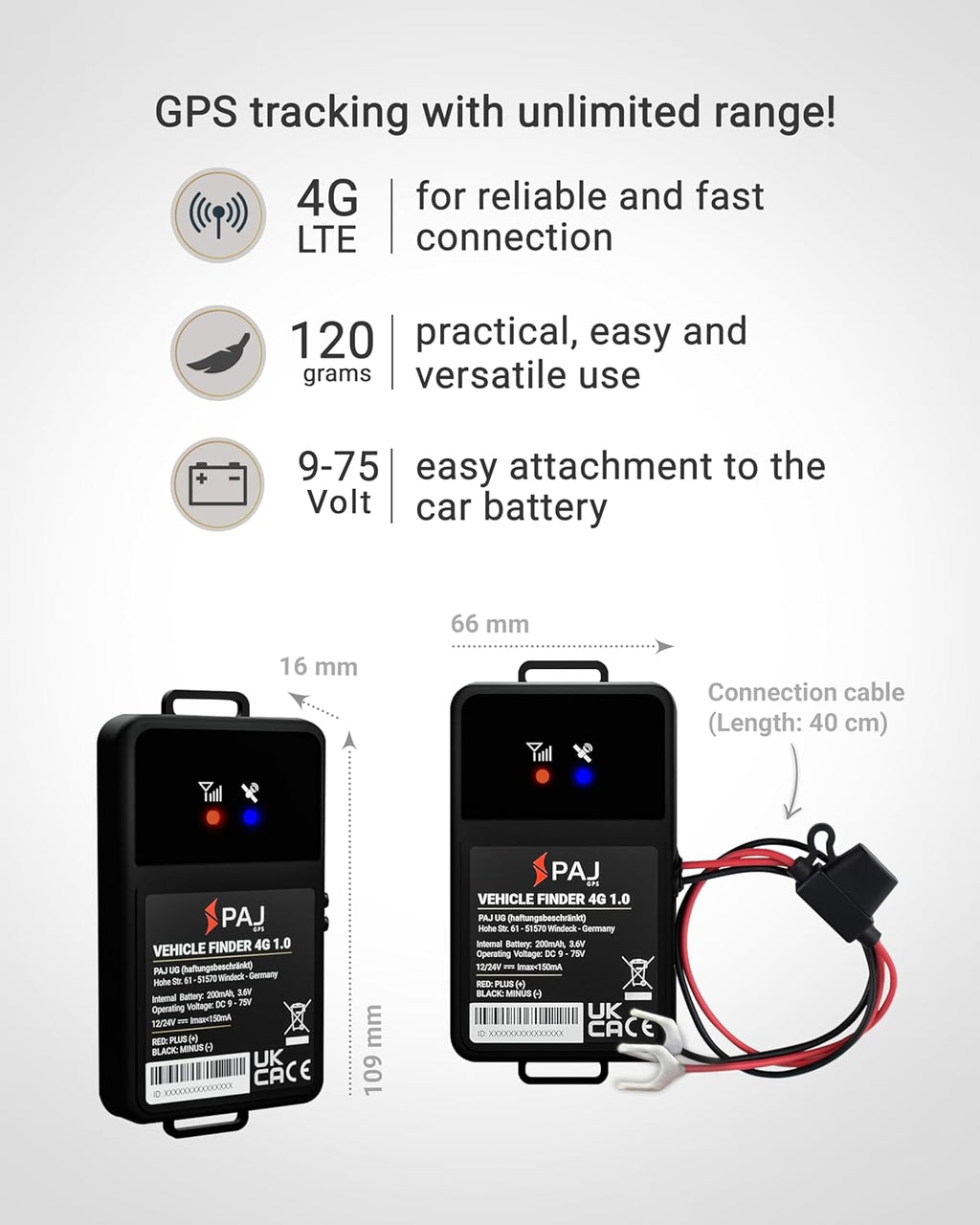 PAJ GPS Vehicle Finder 4G, 1.0 - Cellular Connected, Real Time Tracking GPS Tracker for Cars, Motorcycles, Trucks & More - Versatile & Secure Fleet Management