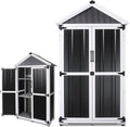 Outdoor Storage shed Small Storage shed with Floor Wooden Frame Lockable Metal Door Adjustable Shelves Cabinets Waterproof Large Capacity Storage Tool Cabinet Box for Backyard Garden Patio Lawn