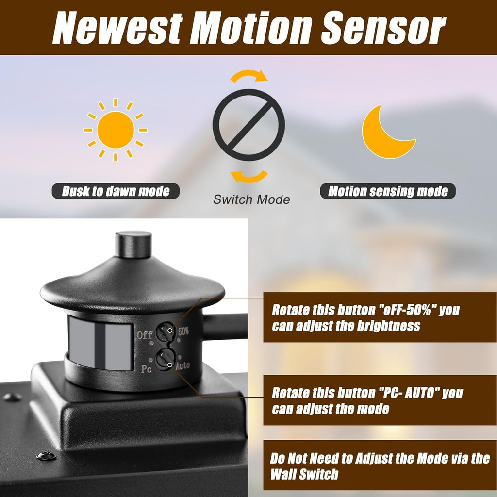 Porch Lights Outdoor Motion Sensor 2 Packs, Black Dawn to Dusk Outdoor Wall Light Fixture, Exterior Motion Sensor Light with Glass Shade, Rust Proof Motion Sensing Front Porch Light