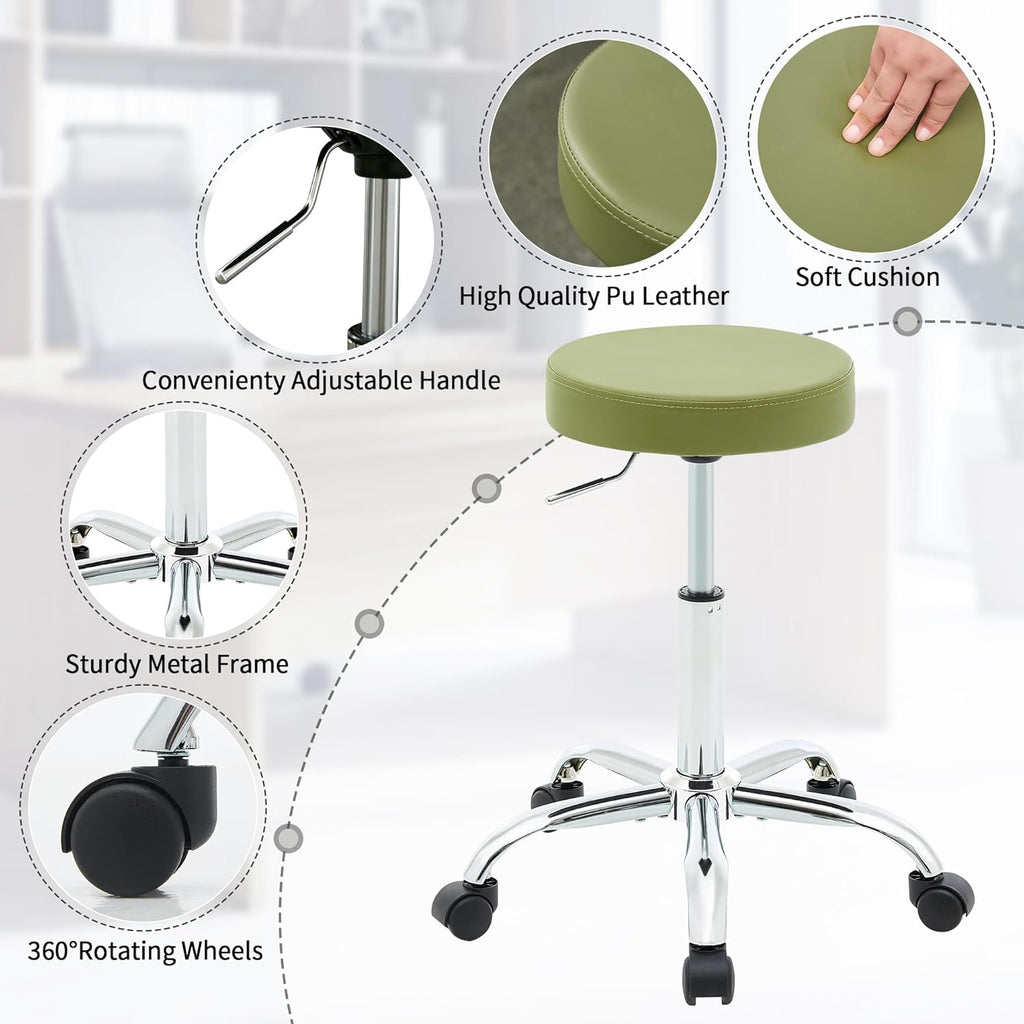 Office Drafting Chair, Adjustable Drafting Stool on Wheels 19.5’’-26.6’’, Green Salon Rolling Chair (Green)