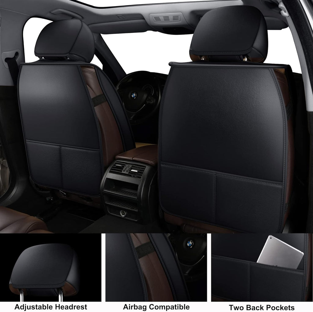 LINGVIDO Car Seat Covers, Breathable and Waterproof Faux Leather Automotive Seat Covers for Cars SUV Truck Sedan,Universal Anti-Slip Seat Cover with Backrest (Full Set, Black-Blueline)