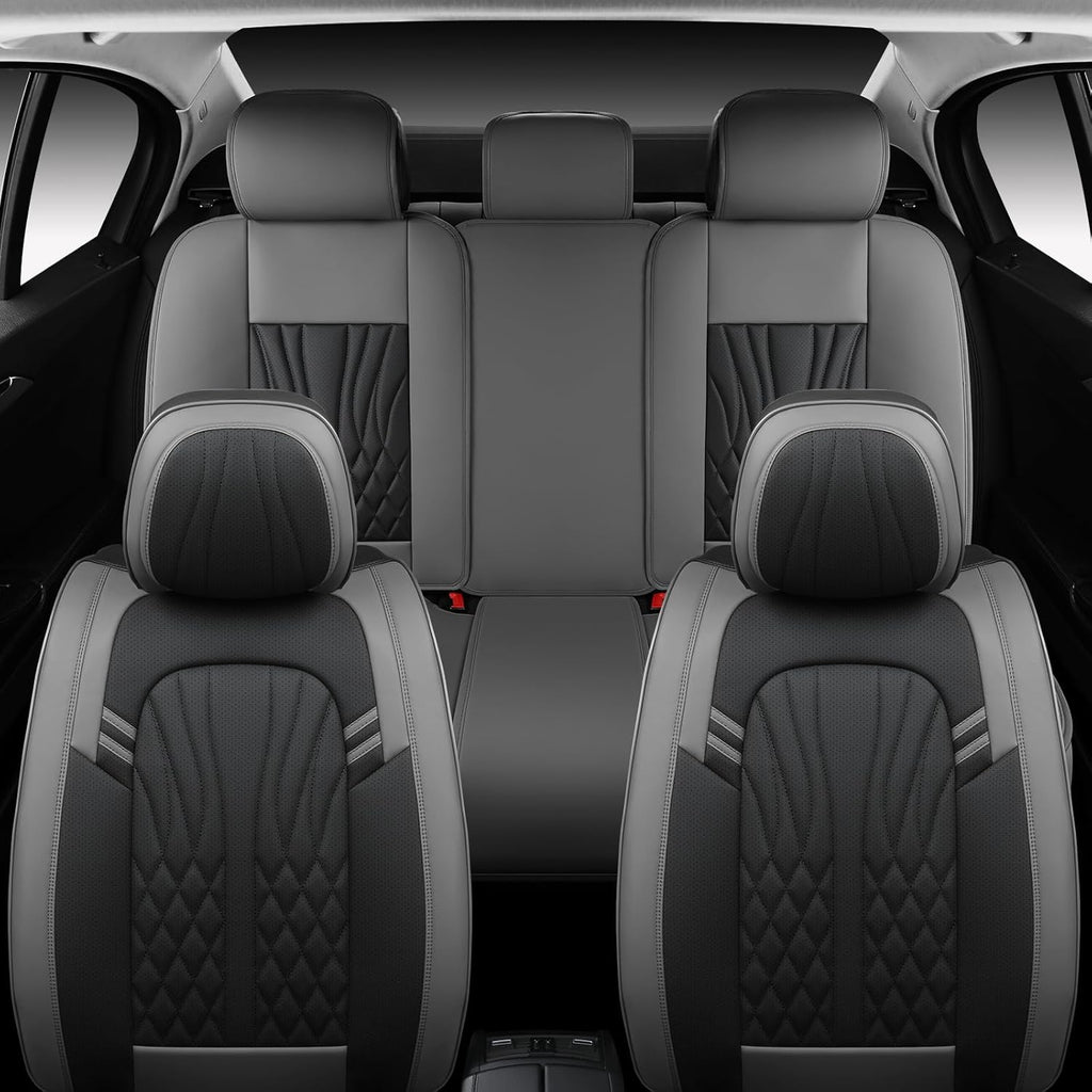 Leather Car Seat Covers,Car Seat Protector Waterproof,Seat Covers Full Set, Car Seat Protectors 5 Seats,Automotive Seat Covers Fit Most Cars Grey&Black