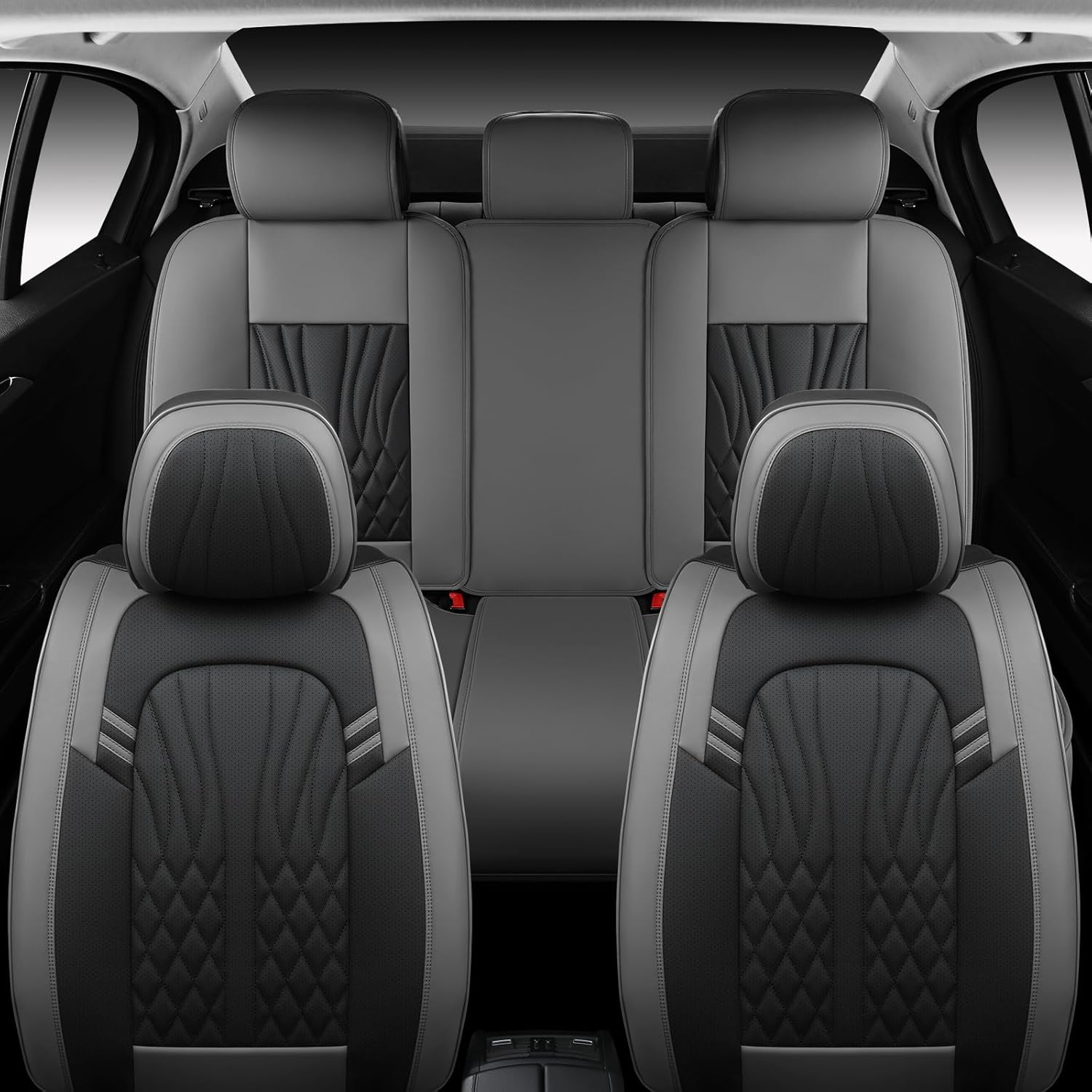Leather Car Seat Covers,Car Seat Protector Waterproof,Seat Covers Full Set, Car Seat Protectors 5 Seats,Automotive Seat Covers Fit Most Cars Grey&Black