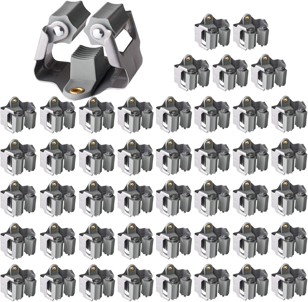 3-H 45 Pack Mop and Broom Holder Wall Mount Big Size Hanging 1 KG Extra,Broom Hanger Wall Mount for Hanging and Organizing Shove Rake Yard Tools in Shed Kitchen Laundry Room Bathroom Garden(grey)