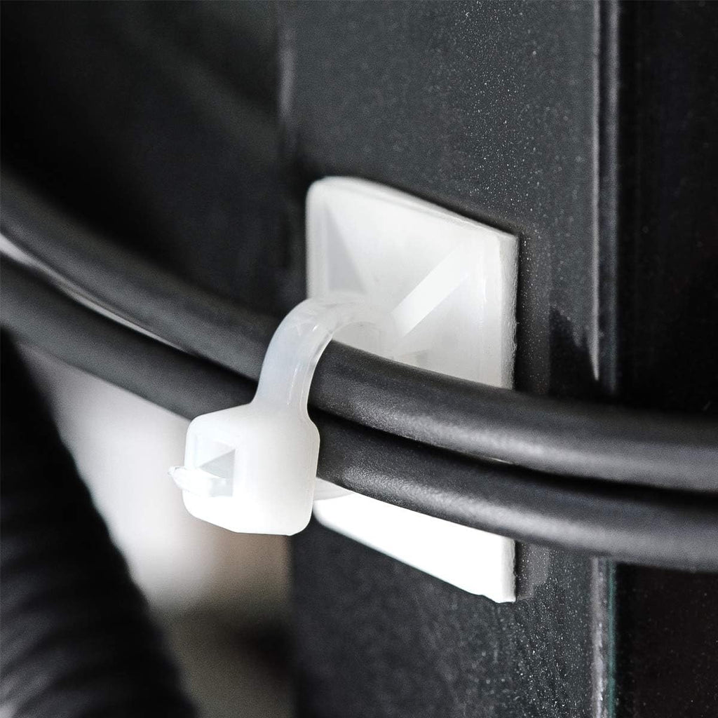 3/4" 3M Back-Glue Self Adhesive White Strong Cable Zip Tie Mounts 100pcs with 8" Ties, Screws, Outdoor Sticky Wire Fasteners Cable Clips Management Anchors Organizer Holders Squares