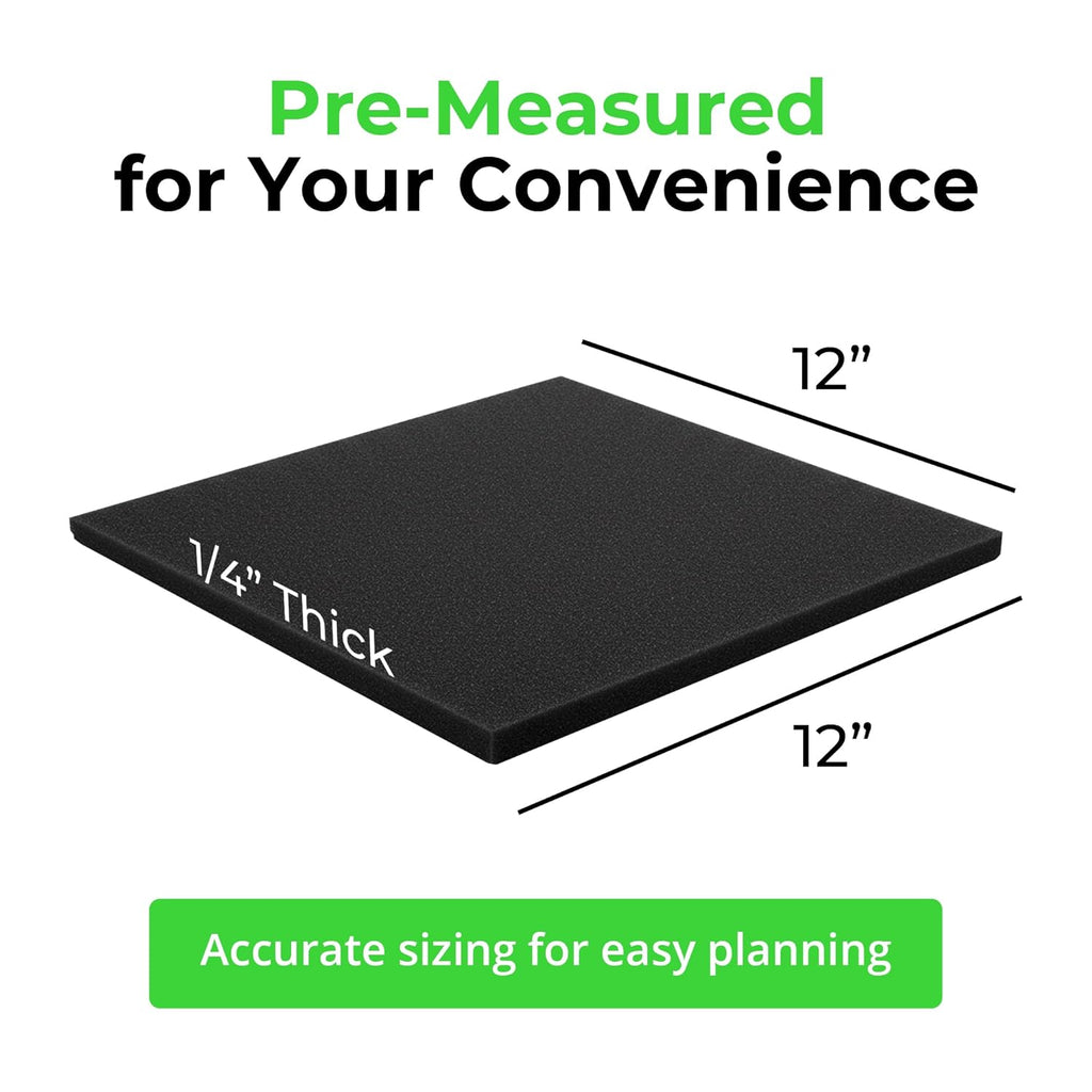 XCEL 4 Pack 12" x 12" x 1/4" Self Stick Foam Rubber Pads with Adhesive Versatile Adhesive Foam Rubber Pads Sheets for Appliances and Furniture, Neoprene Foam Pads Adhesive
