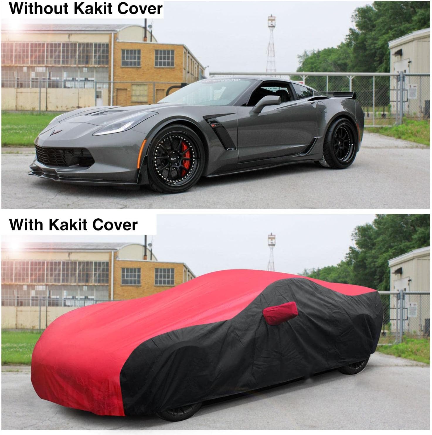 KAKIT Waterproof Car Cover Custom Fit for 2014-2019 C7 Stingray, UV Resistant Fade-Proof Cover for Chevy Corvette, Indoor & Outdoor Use (Red & Black Combo)