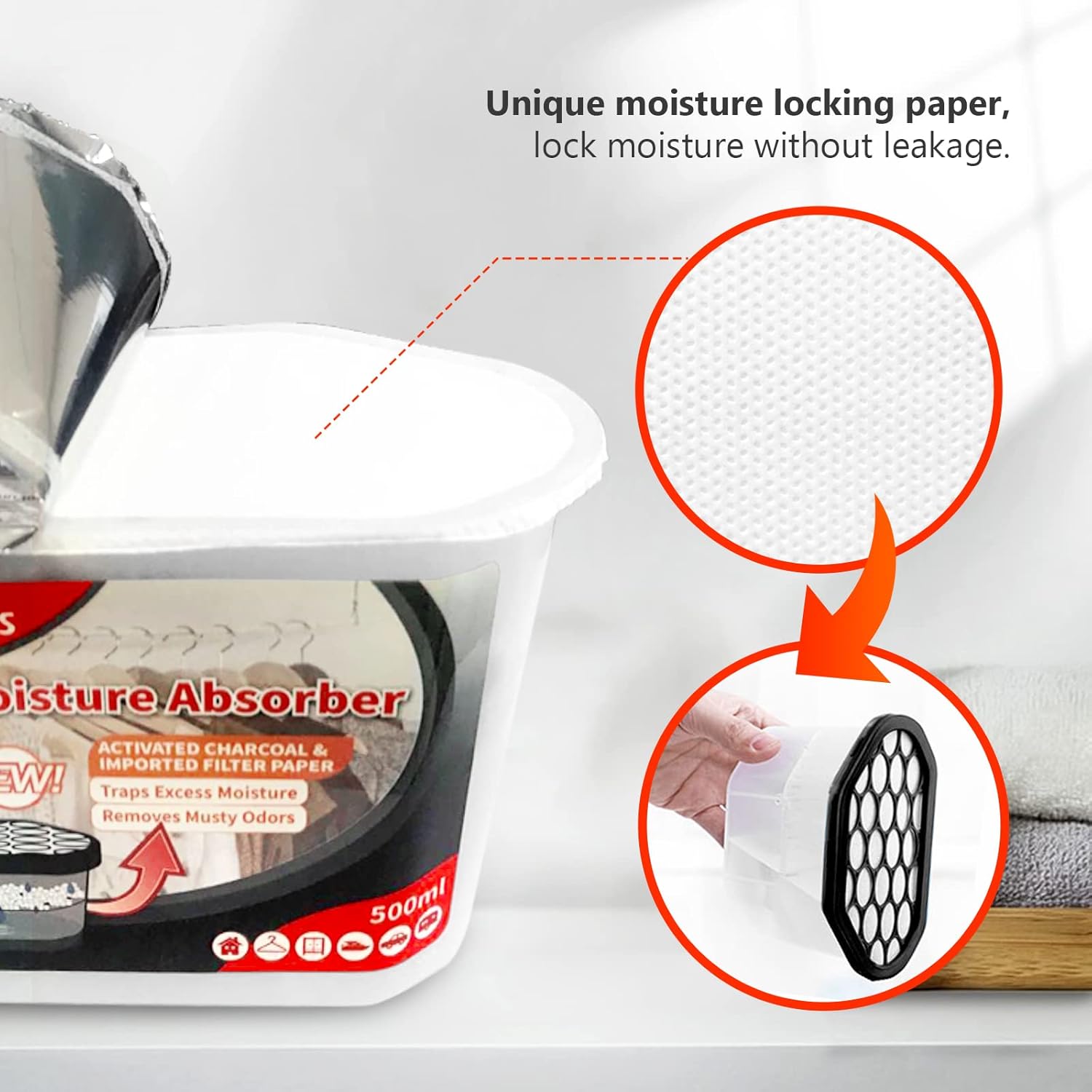 Vacplus Moisture Absorbers 6 Pack, 10.5 Oz Portable Humidity Absorber Boxes for Your Bathroom, Closet & Car, Dehumidifier with Activated Carbonfor, Black