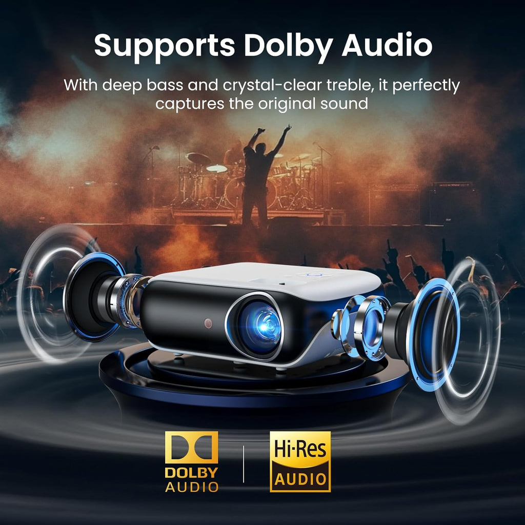 Official Licensed Google TV Smart Projector, HAPPRUN 4K UHD Home Theater with Dolby Sound, Wi-Fi & Bluetooth, Built-in Streaming Apps, Compatible with Games Consoles & Smartphone, Indoor & Outdoor Use
