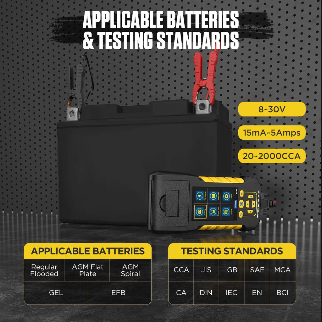 Car Battery Tester 12V/24V Digital Automotive Batteries & Alternator Diagnostic Tool, 20-2000 CCA Load Capacity Charging Cranking System Tester for Truck Marine Motorcycle SUV Boat (Built-in Printer)