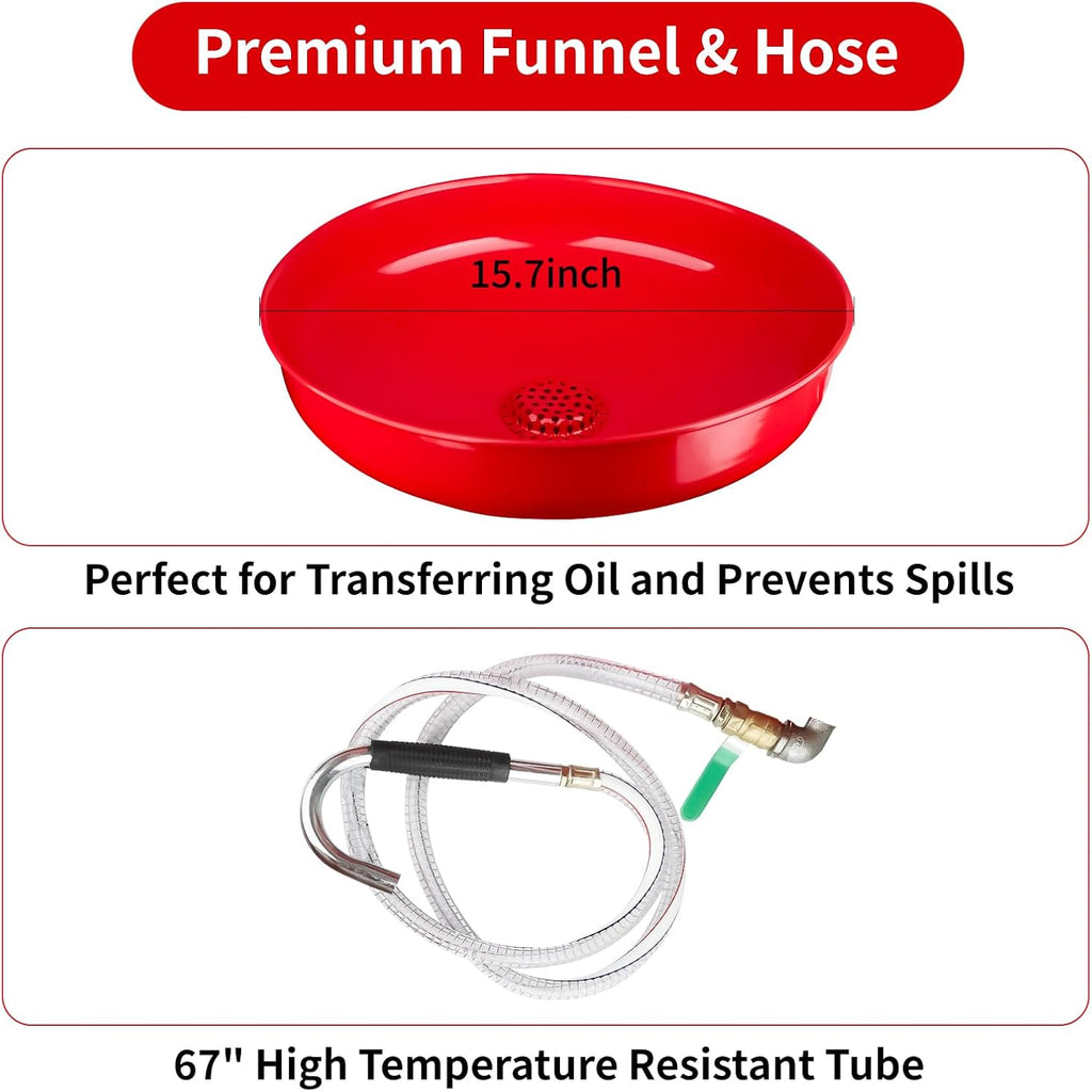 PONO 20-Gallon Air Operated Waste Oil Drain Tank with Wheels, Portable Industrial Fluid Drainage System - Adjustable Funnel Height for Auto Shops, Farm Equipment & Garage Use (Red)