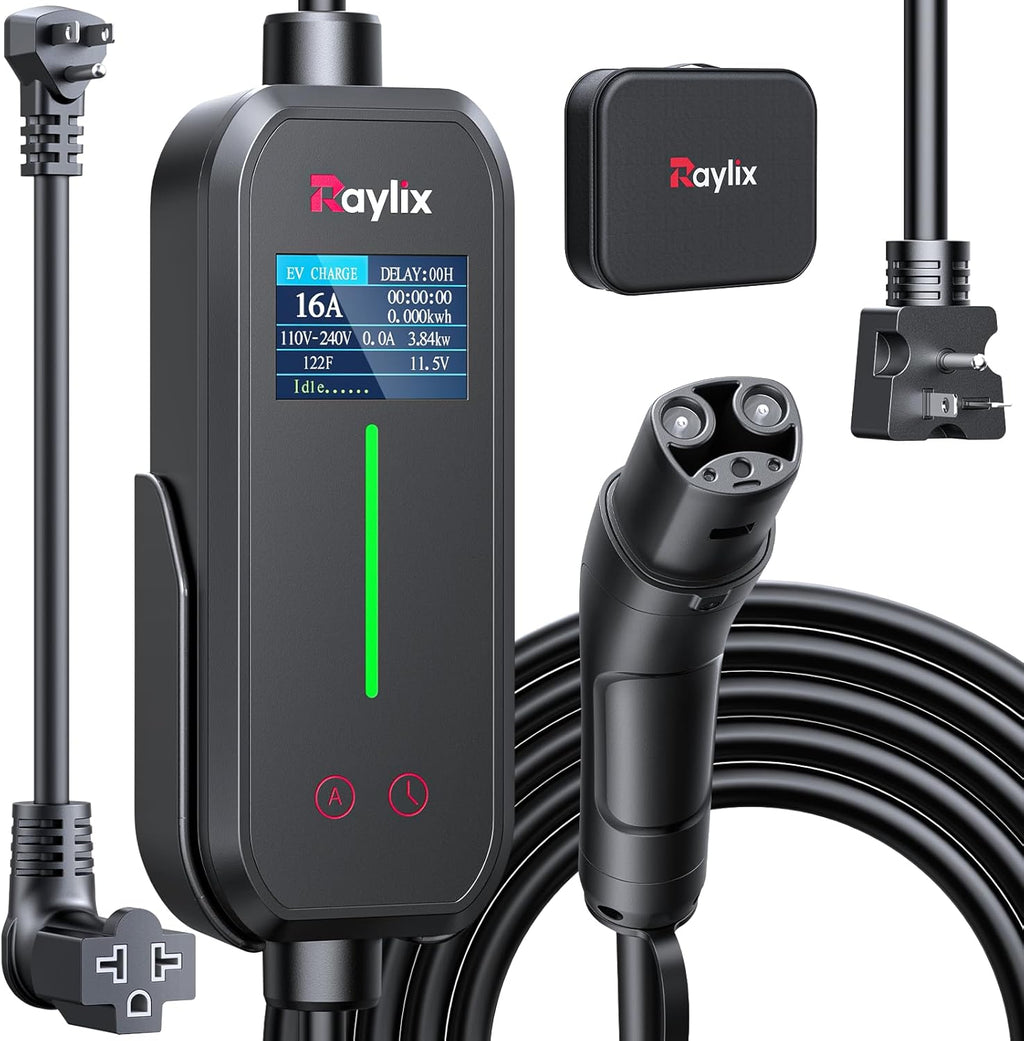 16A Level 1&2 Tesla Charger [Adjustable Current, Delay Charge & Smart Display] Tesla Mobile/Home Charger with 21 ft Cable, Mobile Connector for Model X/Y/3/S/Cybertruck, NEMA 6-20/5-15 Plug, 110-240V