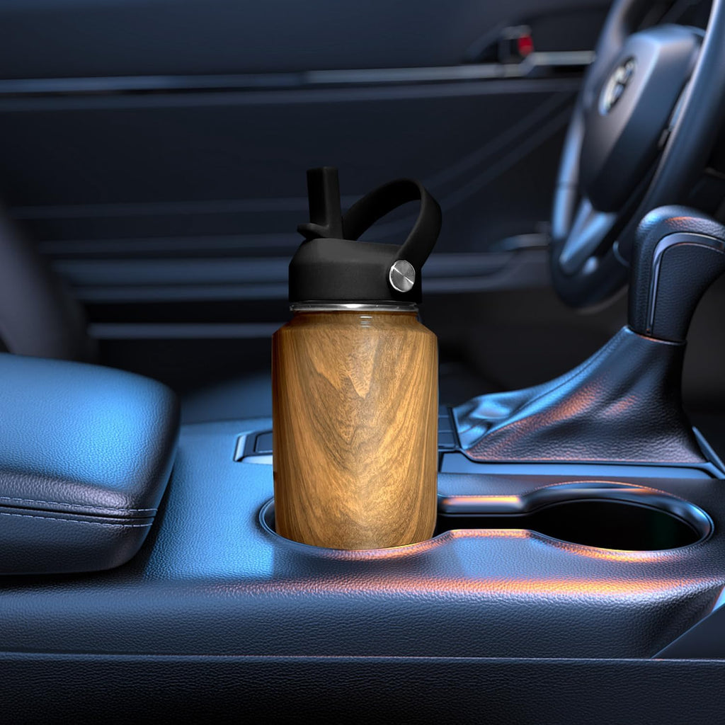 SENDESTAR 40oz Stainless Steel Water Bottle(Cold for 48 Hrs, Hot for 24 Hrs),Double Wall Vacuum Insulated Bottle with Straw Lid, Spout Lid and Flex Cap, Fit in Any Car Cup Holder TXIN-40-Wood