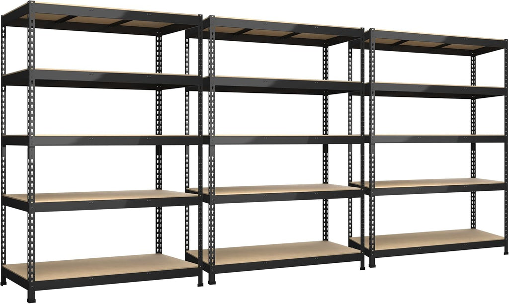 3 Packs 48" W x 24" D x 72" H Adjustable Garage Storage Shelves - 5-Shelf Heavy Duty Shelving Unit, Metal Utility Storage Organizer Racks for Warehouse Pantry Closet Kitchen, Black