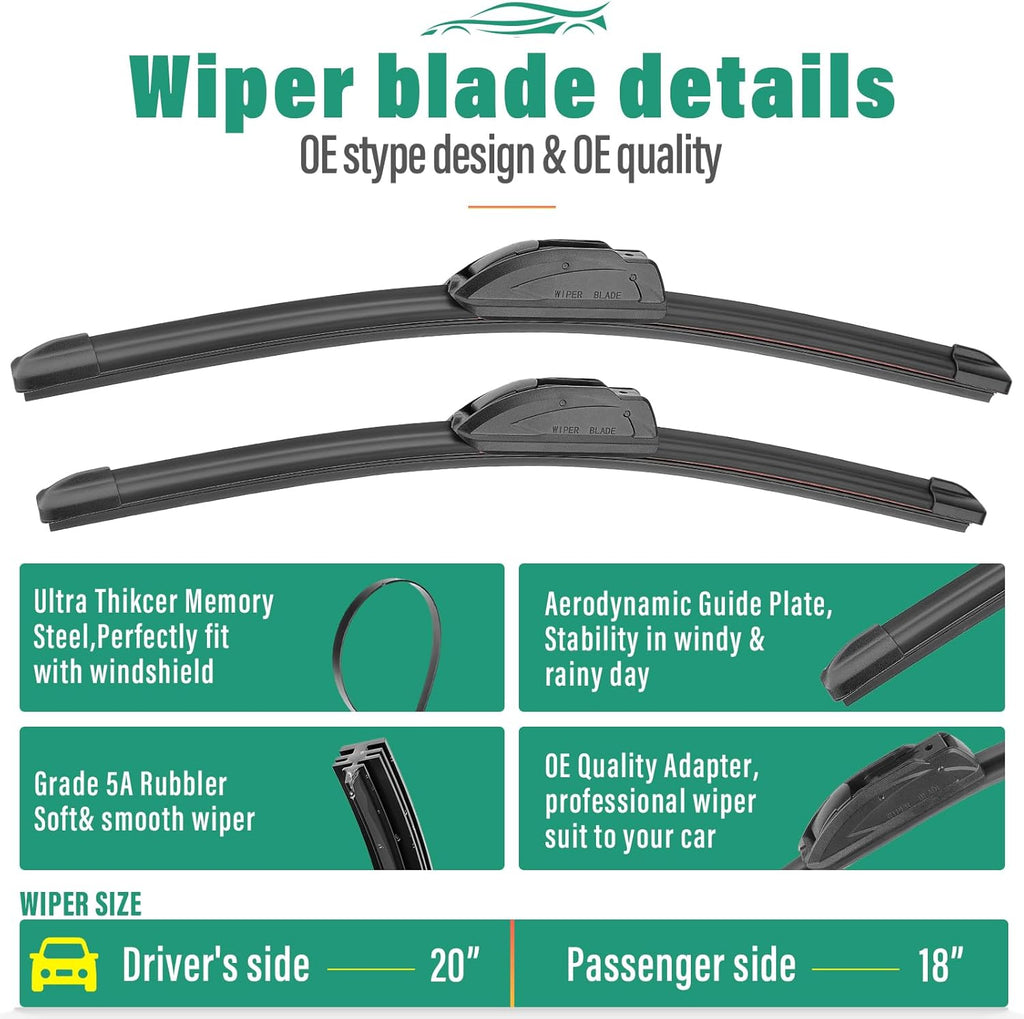 20" 18" 10" Windshield Wiper Blades Replacement for Ford Escape Mercury Mariner 2005 2006 2007 Premium All Weather Front Rear Wipers Set - OEM Quality (Pack of 3)